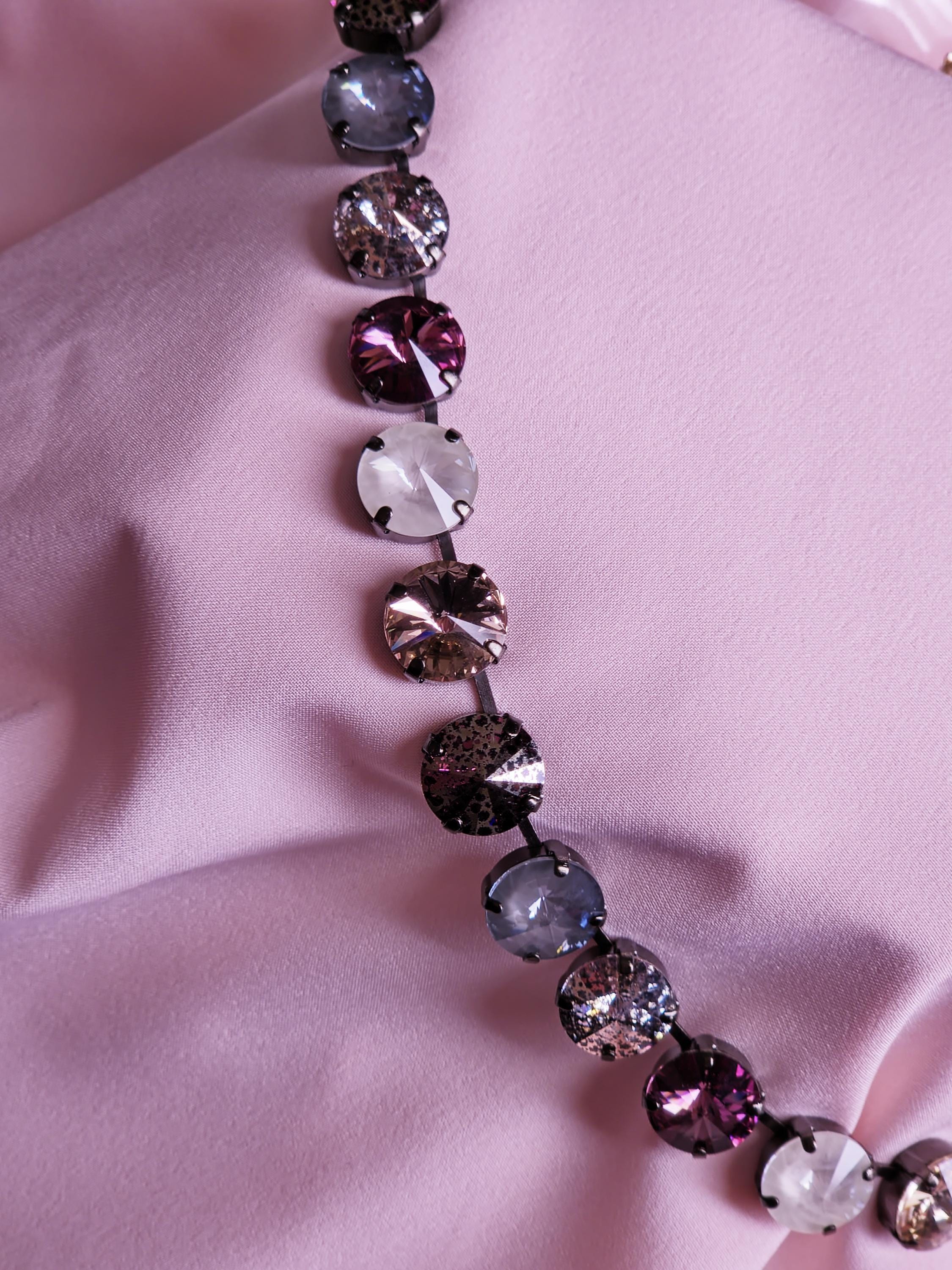 Swarovski Crystal Necklace | Black Setting Statement | Amethyst Patina, Rose Gold, Vintage Rose