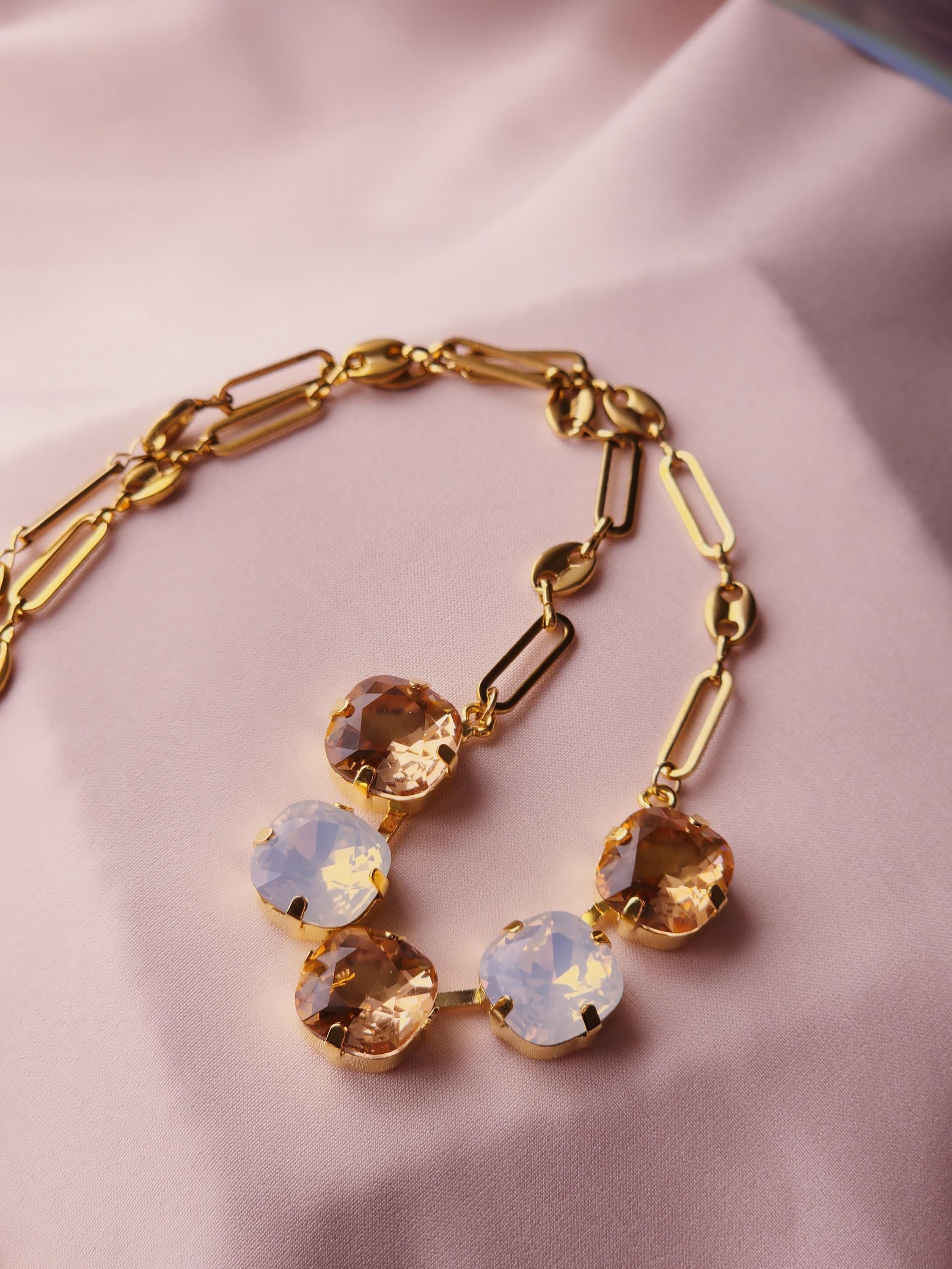 Champagne Toast Austrian Crystal | Colorado Topaz White Opal Necklace | Crystal Choker | Gold Plated Necklace Earrings | Rhinestone Jewelry