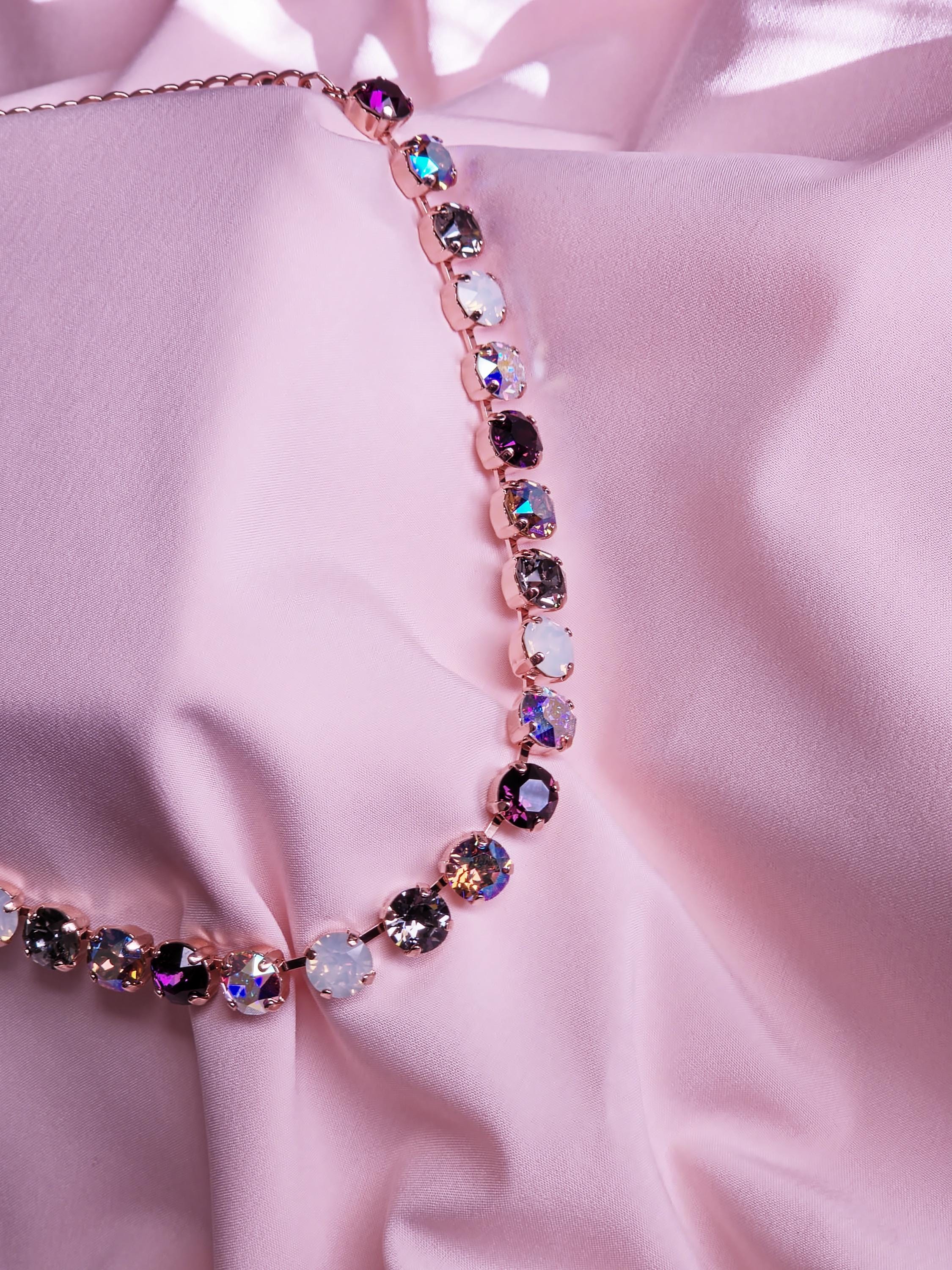 Swarovski Crystal Necklace | Rose Gold Statement Choker | Amethyst, Black Opal, Aurora Borealis