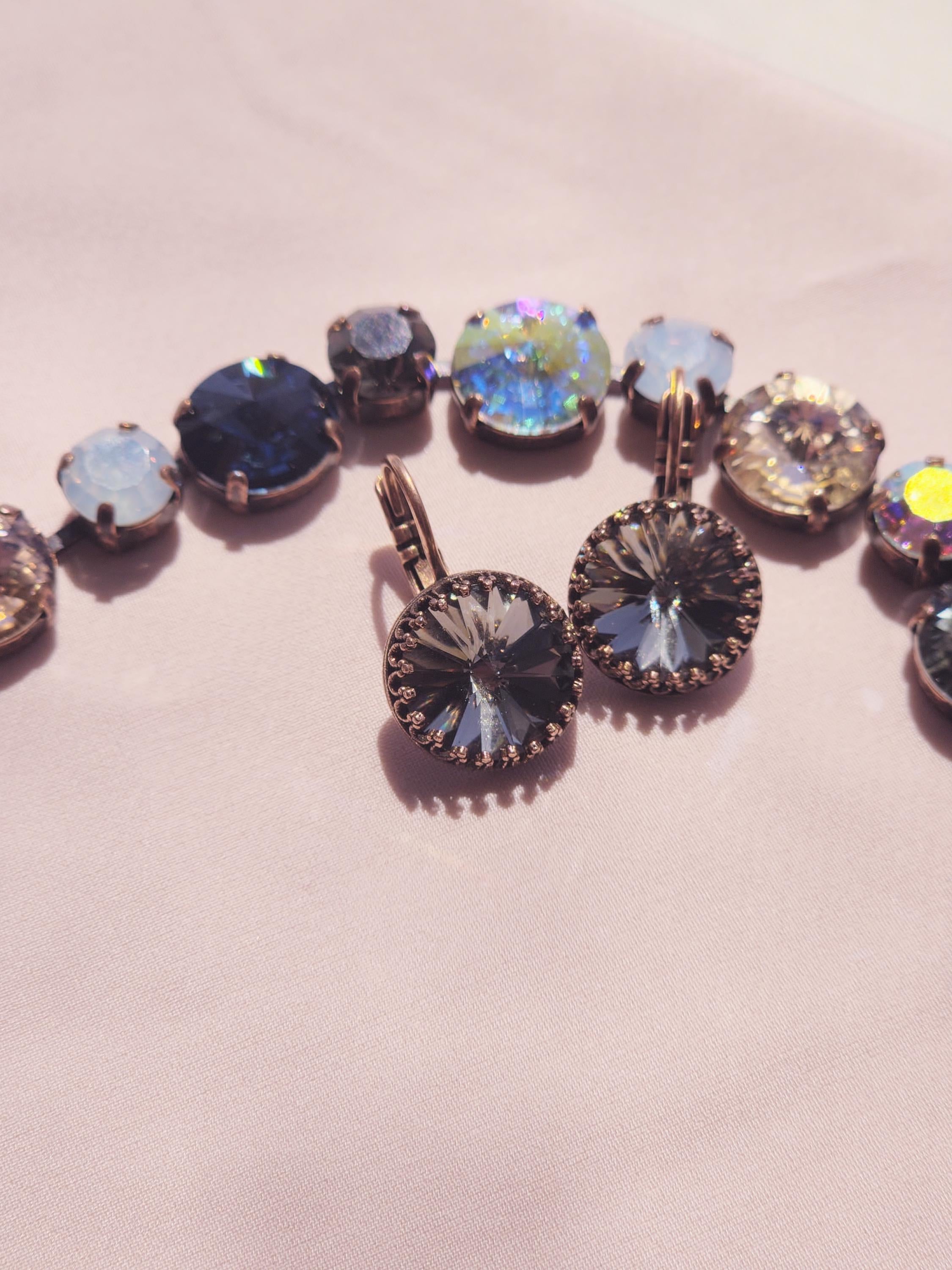 Antique Copper Black Diamond Crystal Leverback Earrings | Drop Crystal Earrings | Crown Setting Earrings | 12mm Austrian Crystal