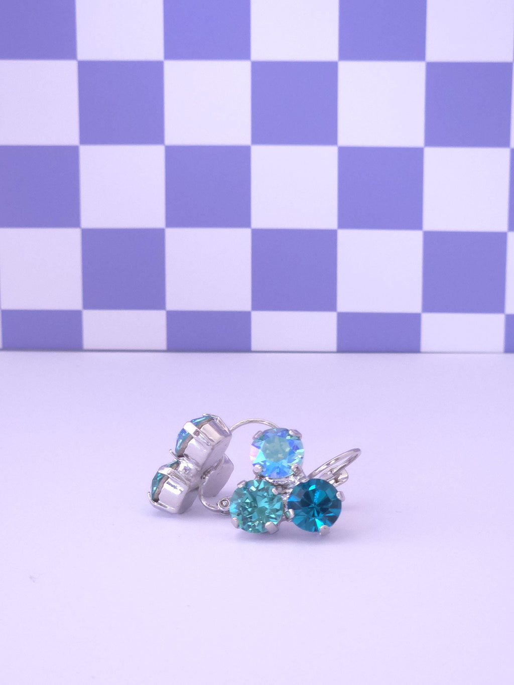 Mermaid Green Crystal Trio Leverback Earrings | 8mm Austrian Crystal Statement Jewelry