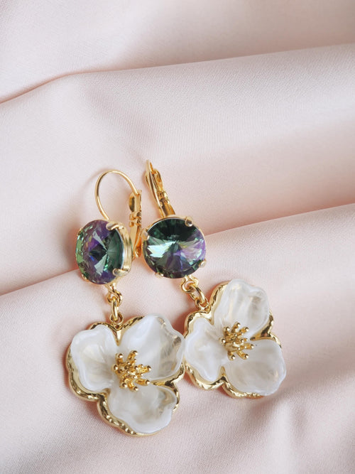 Brilliant Blooms Swarovski Crystal Flower Earrings | Handmade Gold Plated Jewelry | Wedding Jewelry | Crystal Earrings | Austrian Crystal