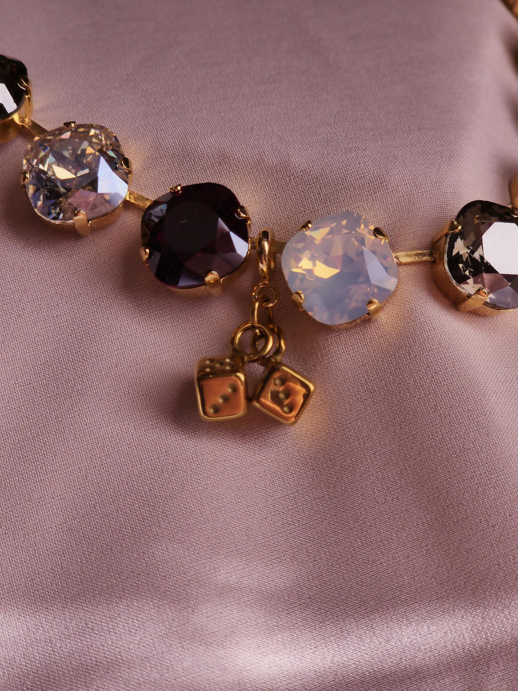Sin City Swarovski Crystal Charm Necklace | Handmade Gold Plated Statement Necklace | Vegas Jewelry | Dice Charm Necklace