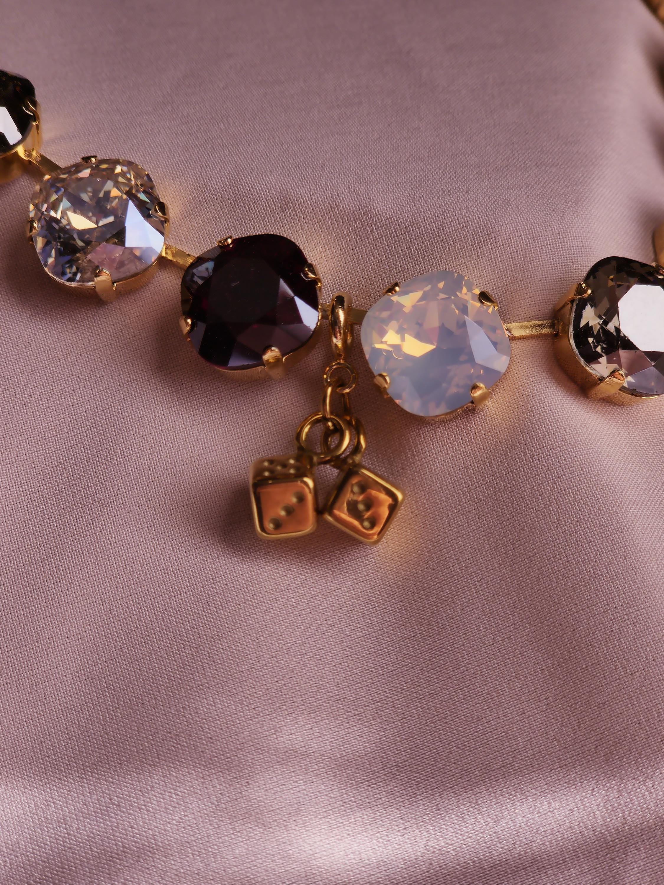 Sin City Swarovski Crystal Charm Necklace | Handmade Gold Plated Statement Necklace | Vegas Jewelry | Dice Charm Necklace