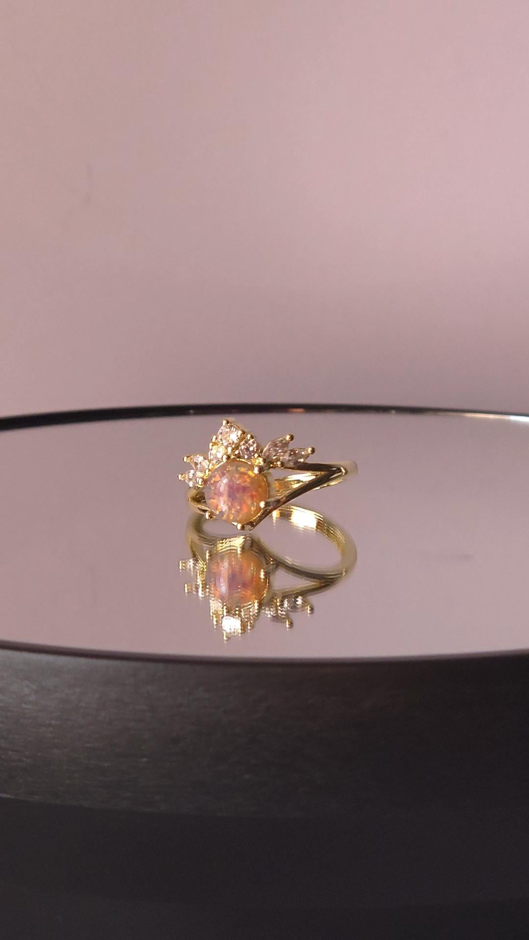 Crown Crystal Ring | Adjustable Gold Plated Cluster Ring | Genuine Swarovski Crystal, CZ Accents | RARE Vintage Fire Opal
