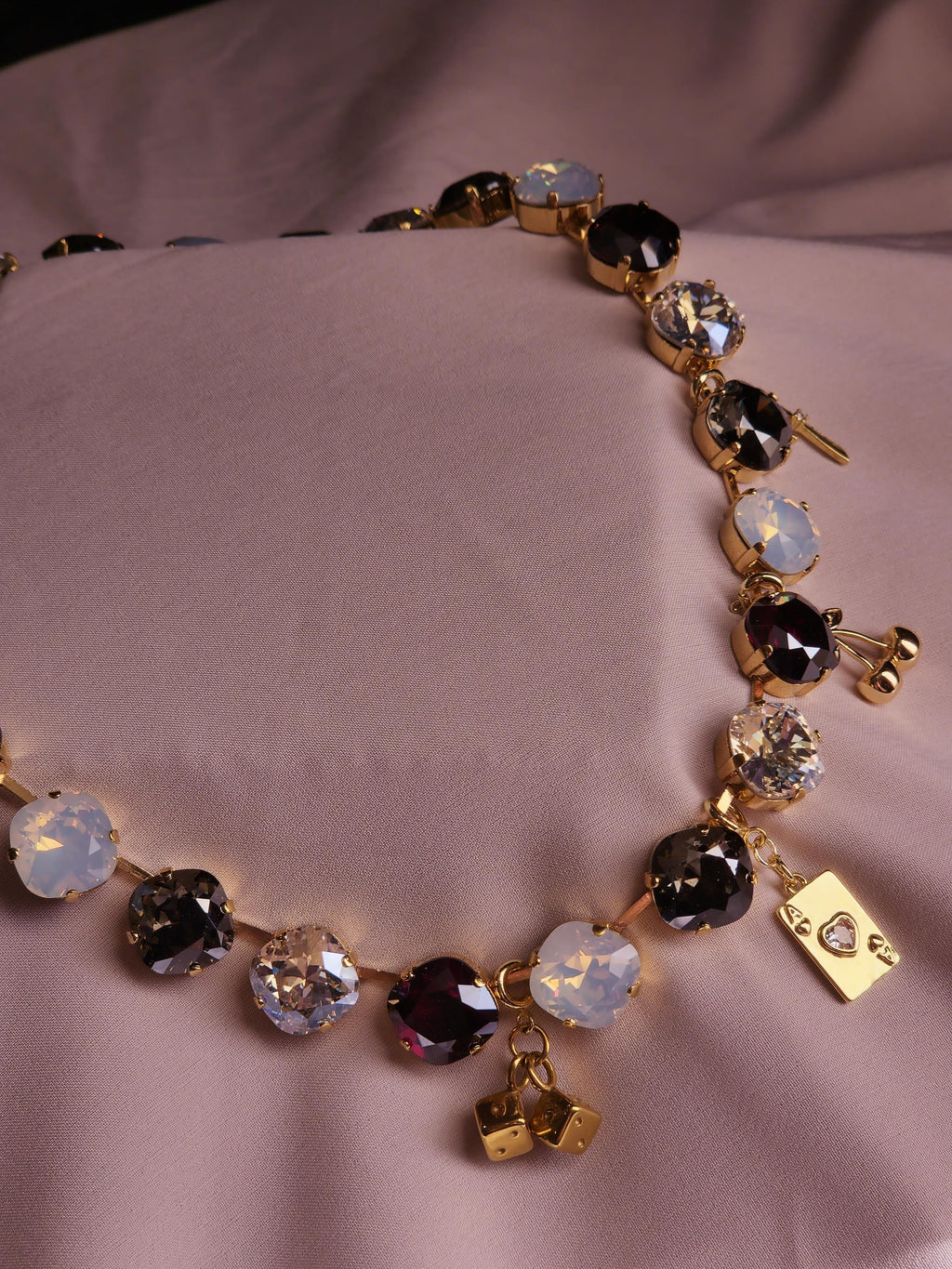 Sin City Swarovski Crystal Charm Necklace | Handmade Gold Plated Statement Necklace | Vegas Jewelry | Dice Charm Necklace