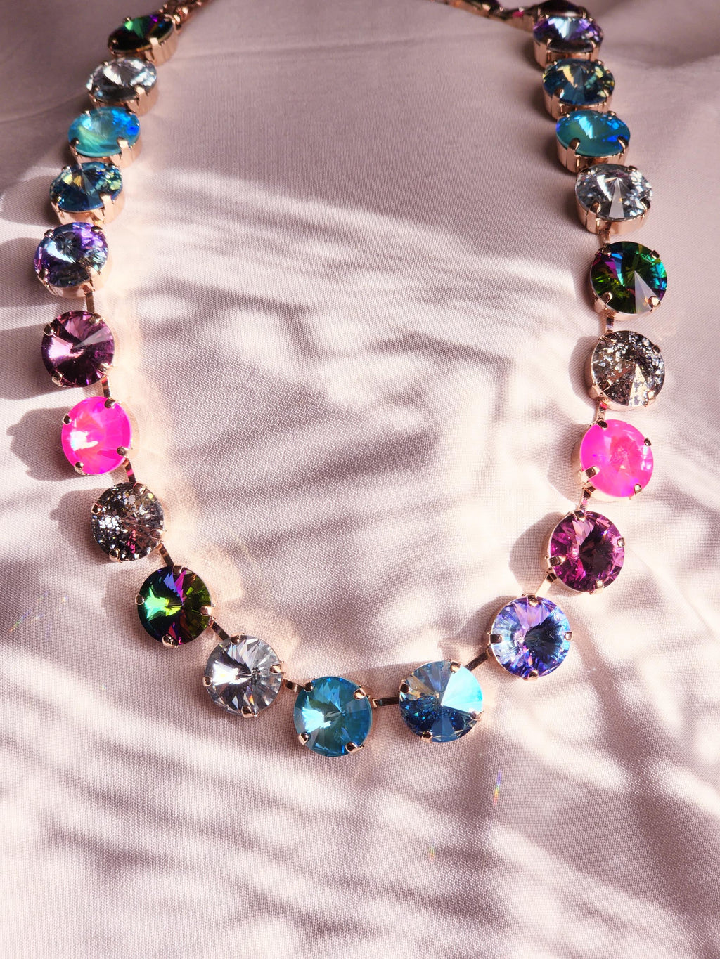 May Flowers Swarovski Crystal Necklace | Handmade Rose Gold Statement Necklace | Rainbow Crystal Choker