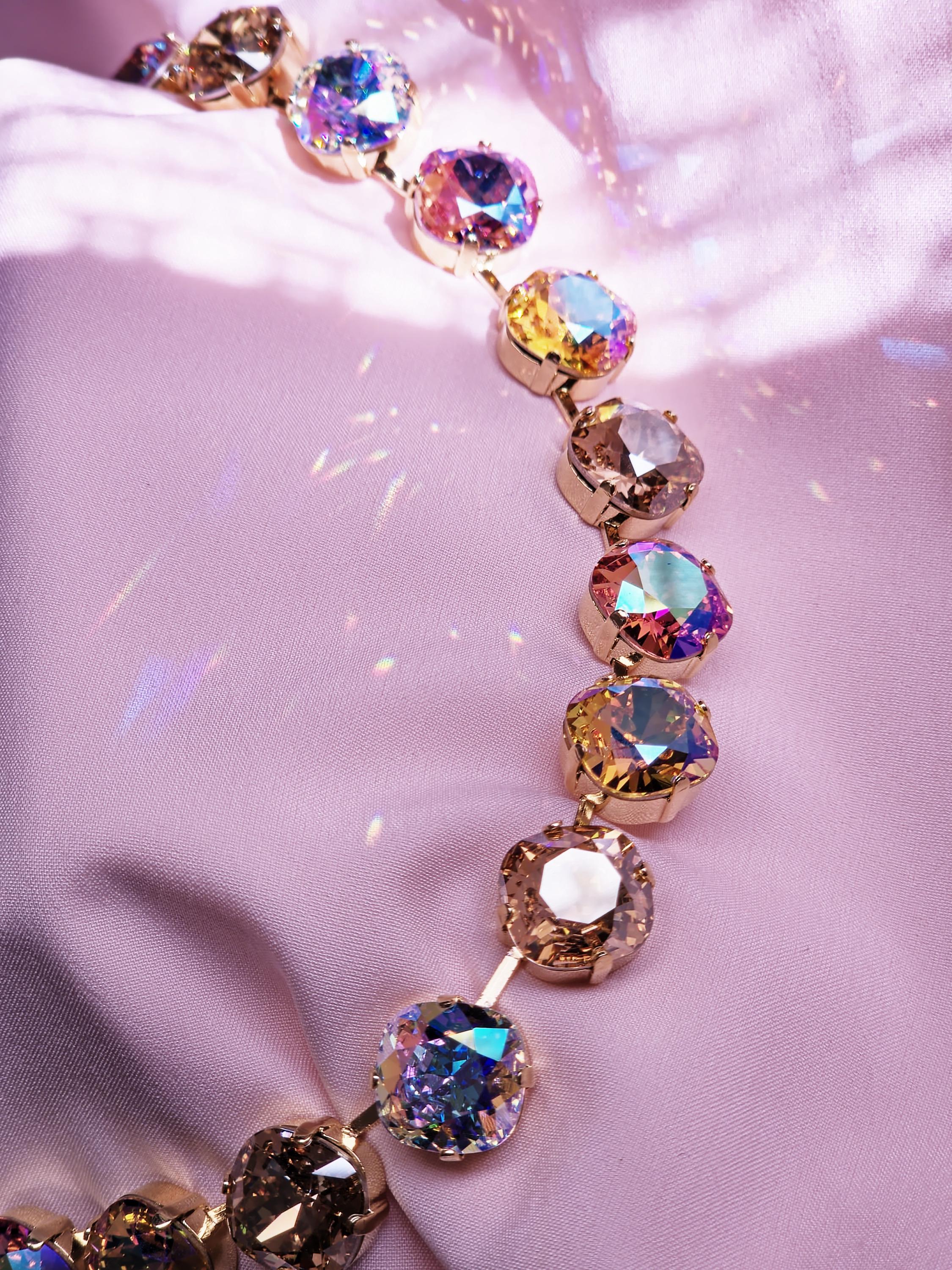 Golden Hour Swarovski Crystal Necklace | 14k Gold Peach Champagne Statement Jewelry
