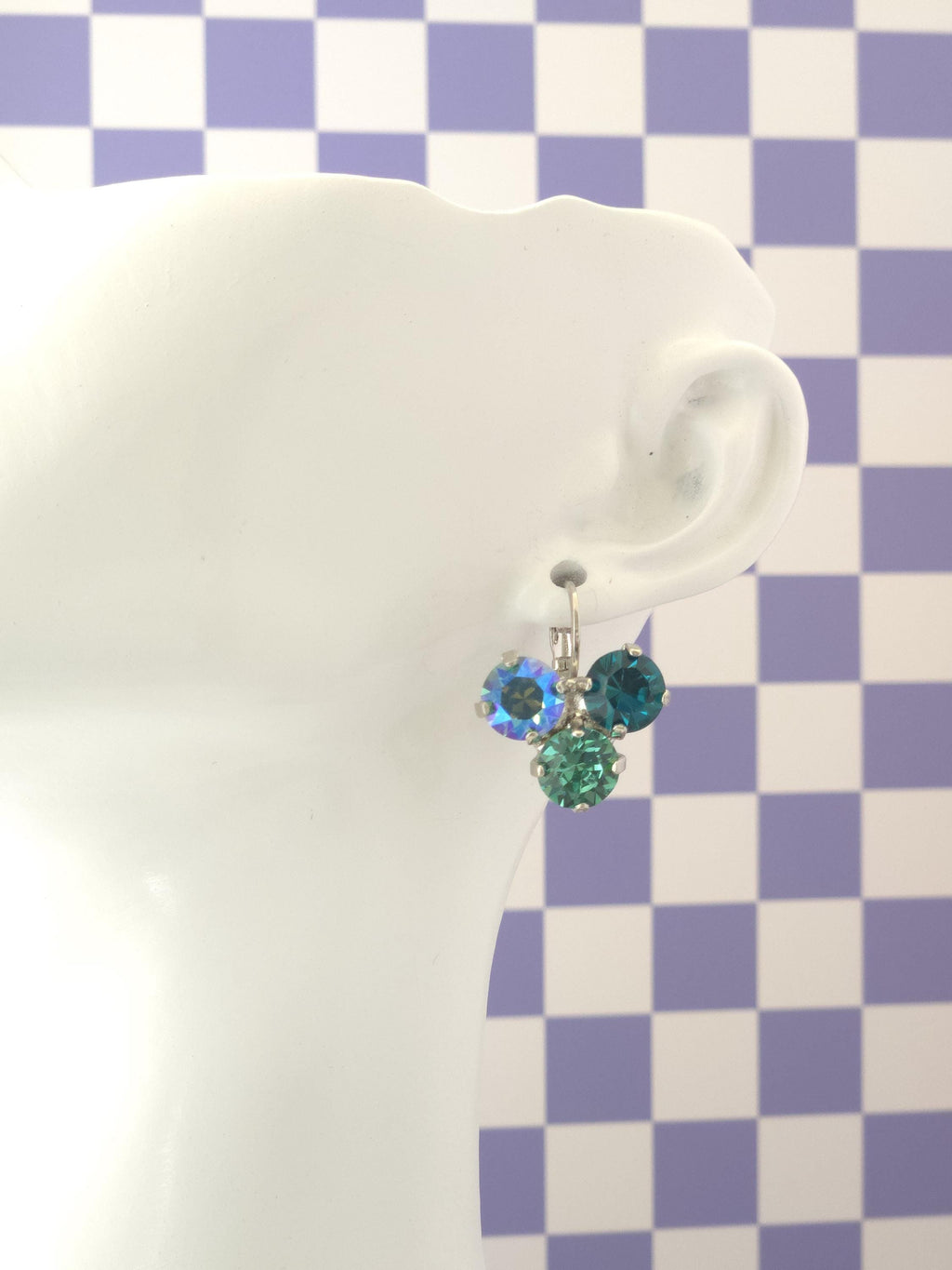 Mermaid Green Crystal Trio Leverback Earrings | 8mm Austrian Crystal Statement Jewelry