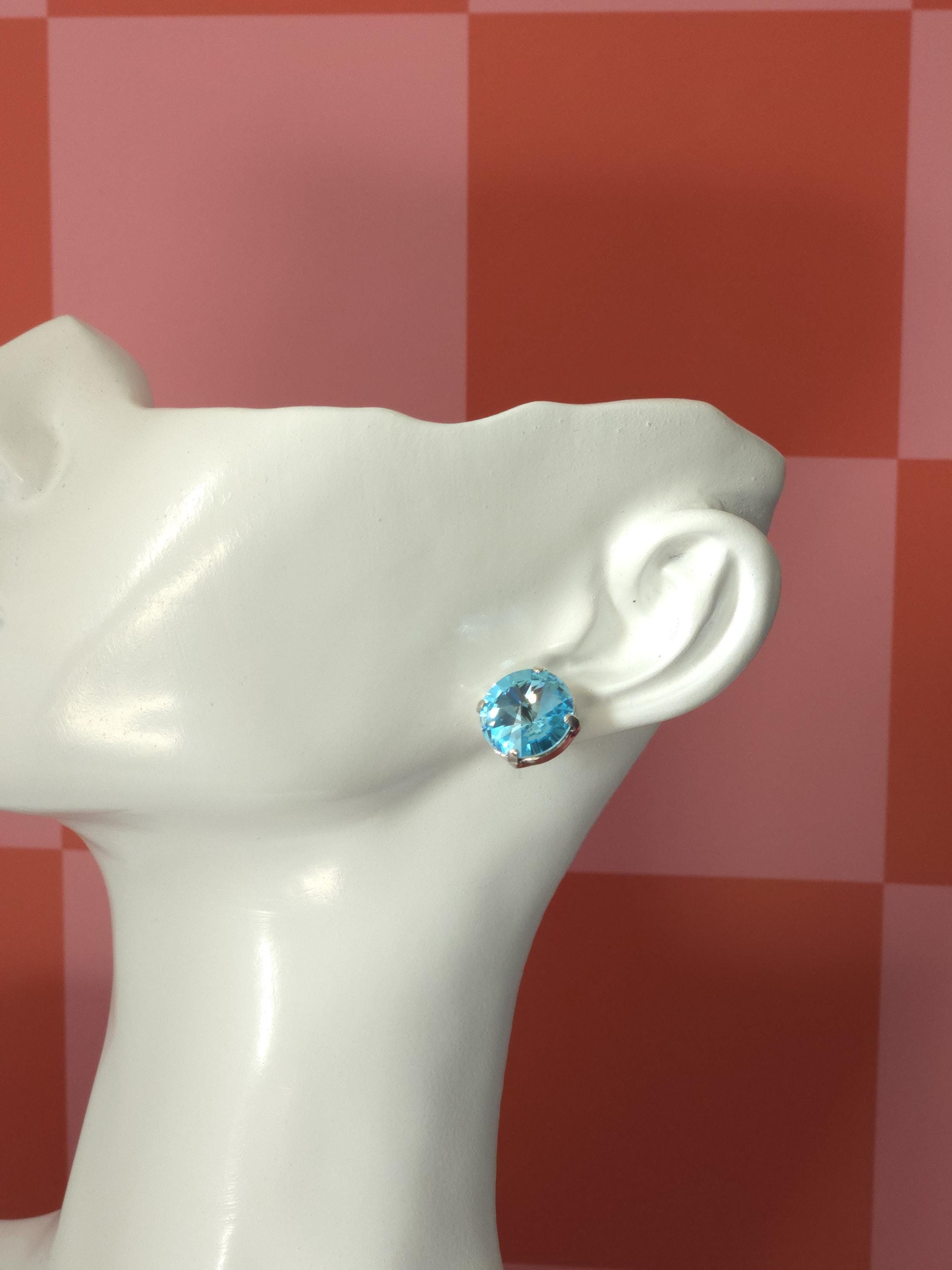 Pool of Tears Swarovski Crystal Stud Earrings | Handmade Rhodium Rivoli Earrings | Aquamarine Crystal Studs