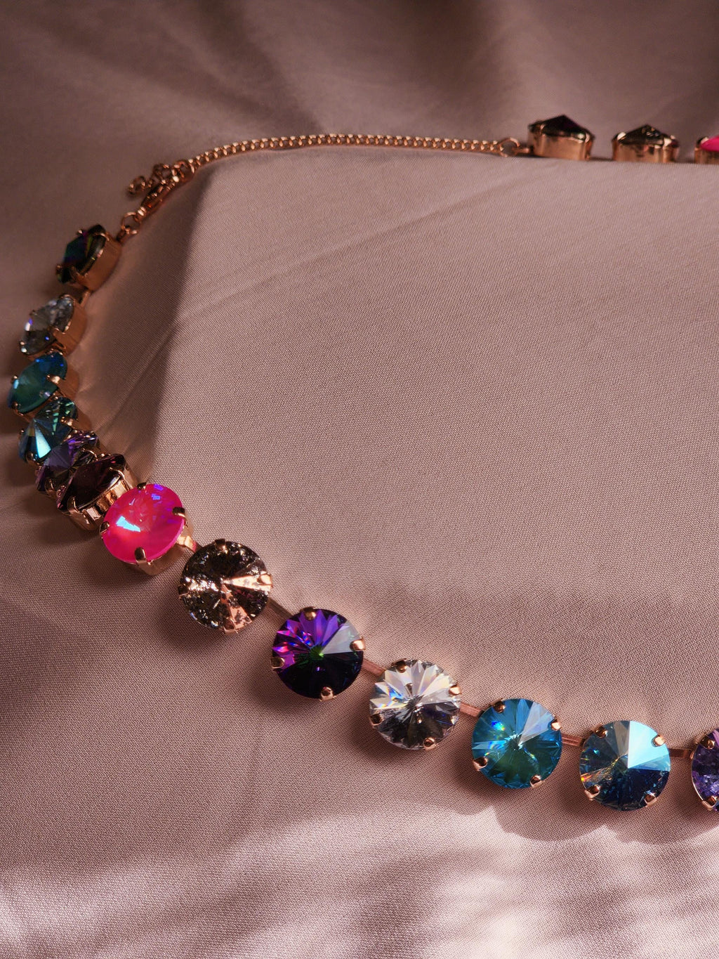 May Flowers Swarovski Crystal Necklace | Handmade Rose Gold Statement Necklace | Rainbow Crystal Choker