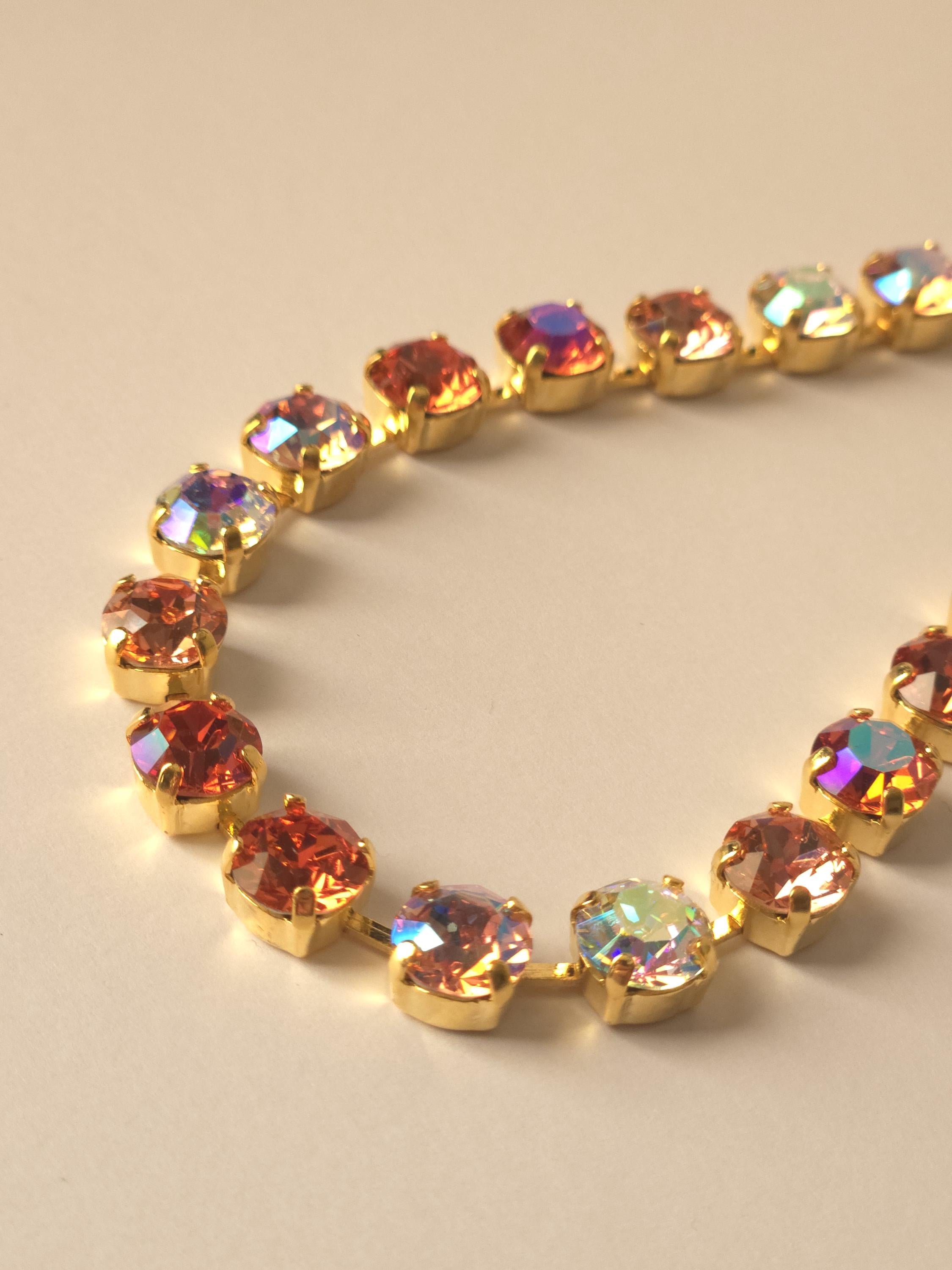 18K Gold Plated Padparadscha Crystal Jewelry Set | Swarovski & Preciosa Crystal Necklace, Earrings, Bracelet | Peach Rose Bridal Jewelry