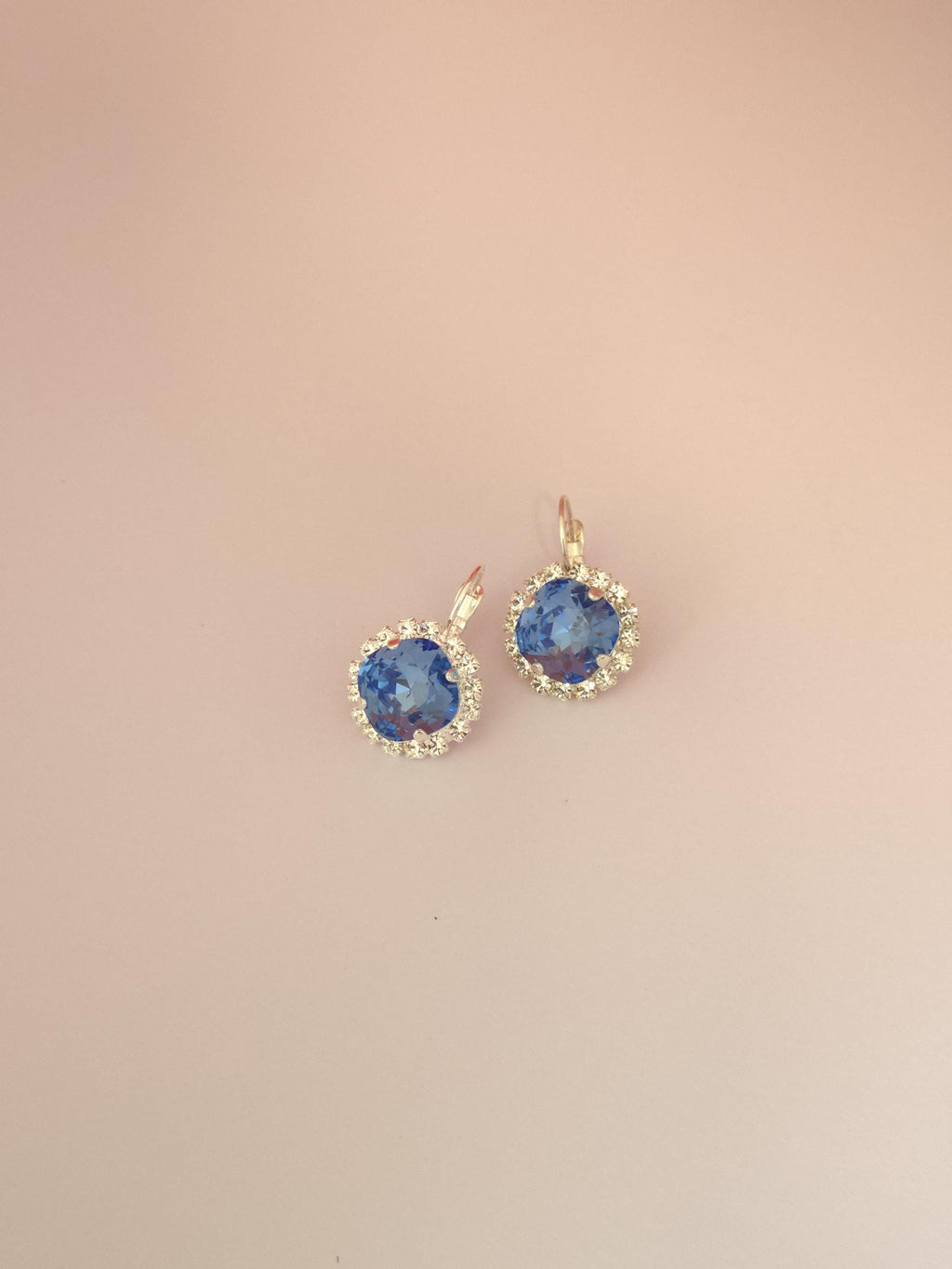Alice Blue Swarovski Crystal Halo Earrings | Handmade Rhodium Leverback Earrings | Ice Blue Cushion Crystal Earrings