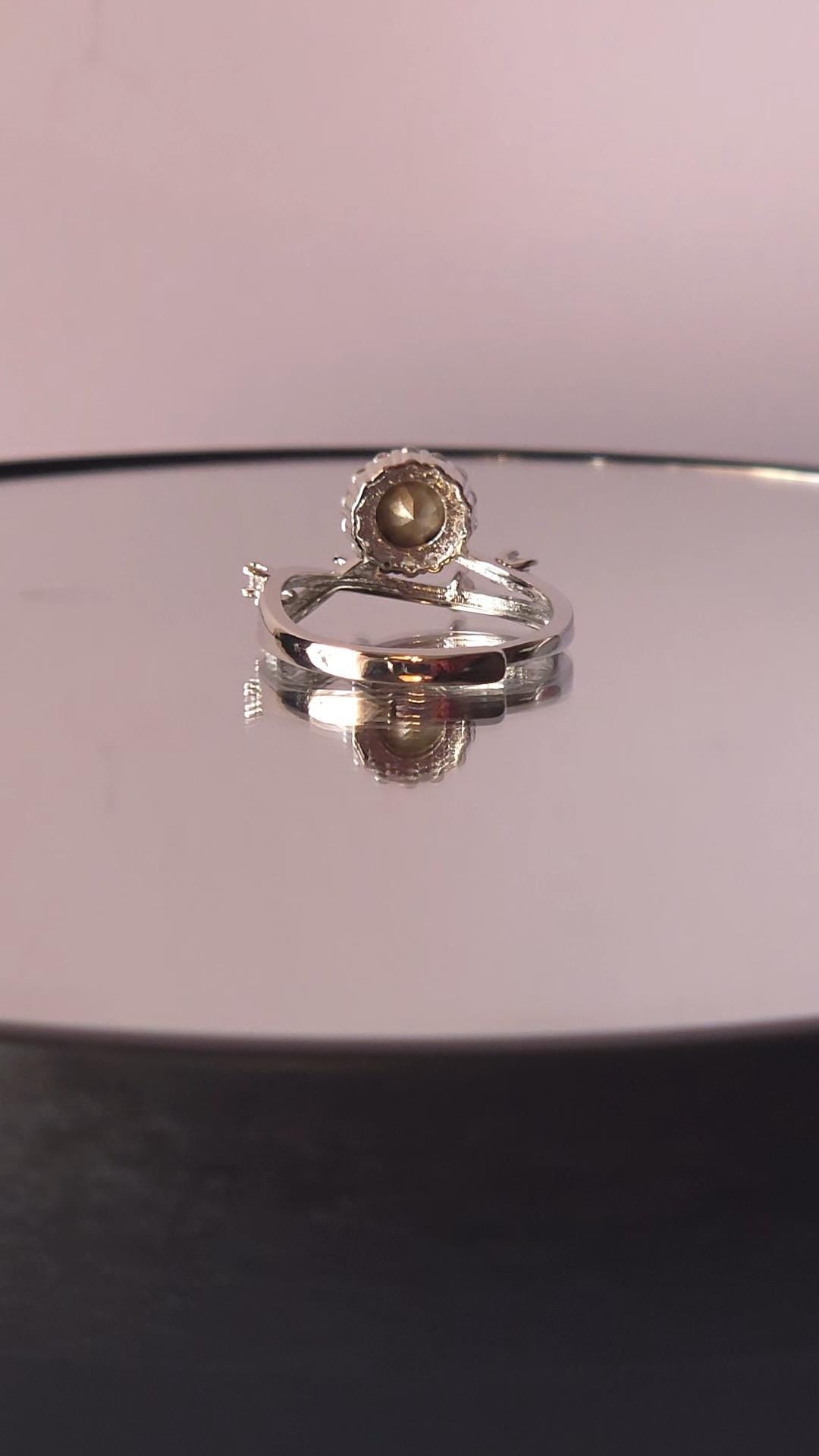 White Opal Mystical Setting Crystal Halo Ring | Adjustable Sterling Silver Plated Crossover Ring | Genuine Swarovski Crystal, CZ Halo