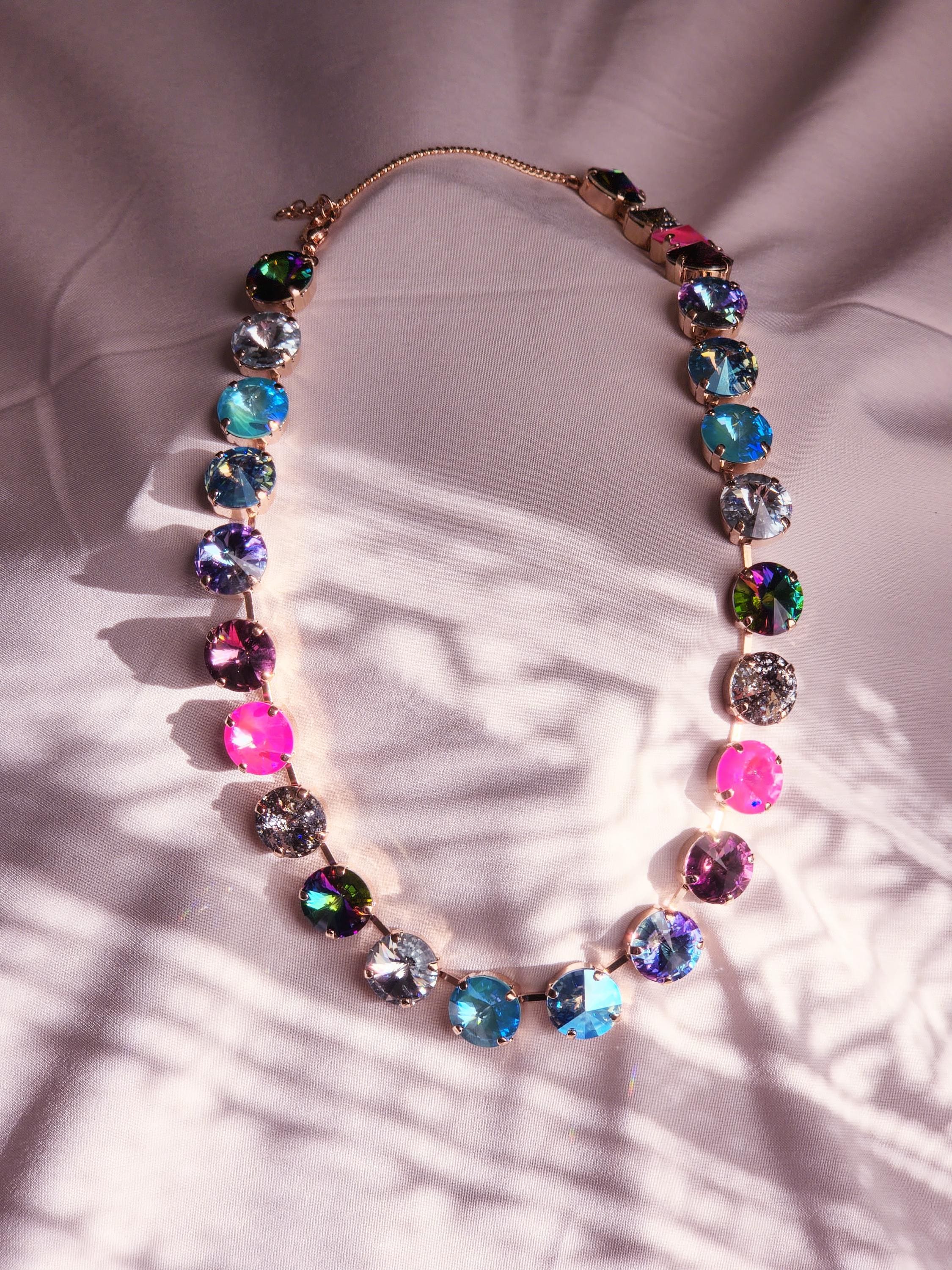 May Flowers Swarovski Crystal Necklace | Handmade Rose Gold Statement Necklace | Rainbow Crystal Choker