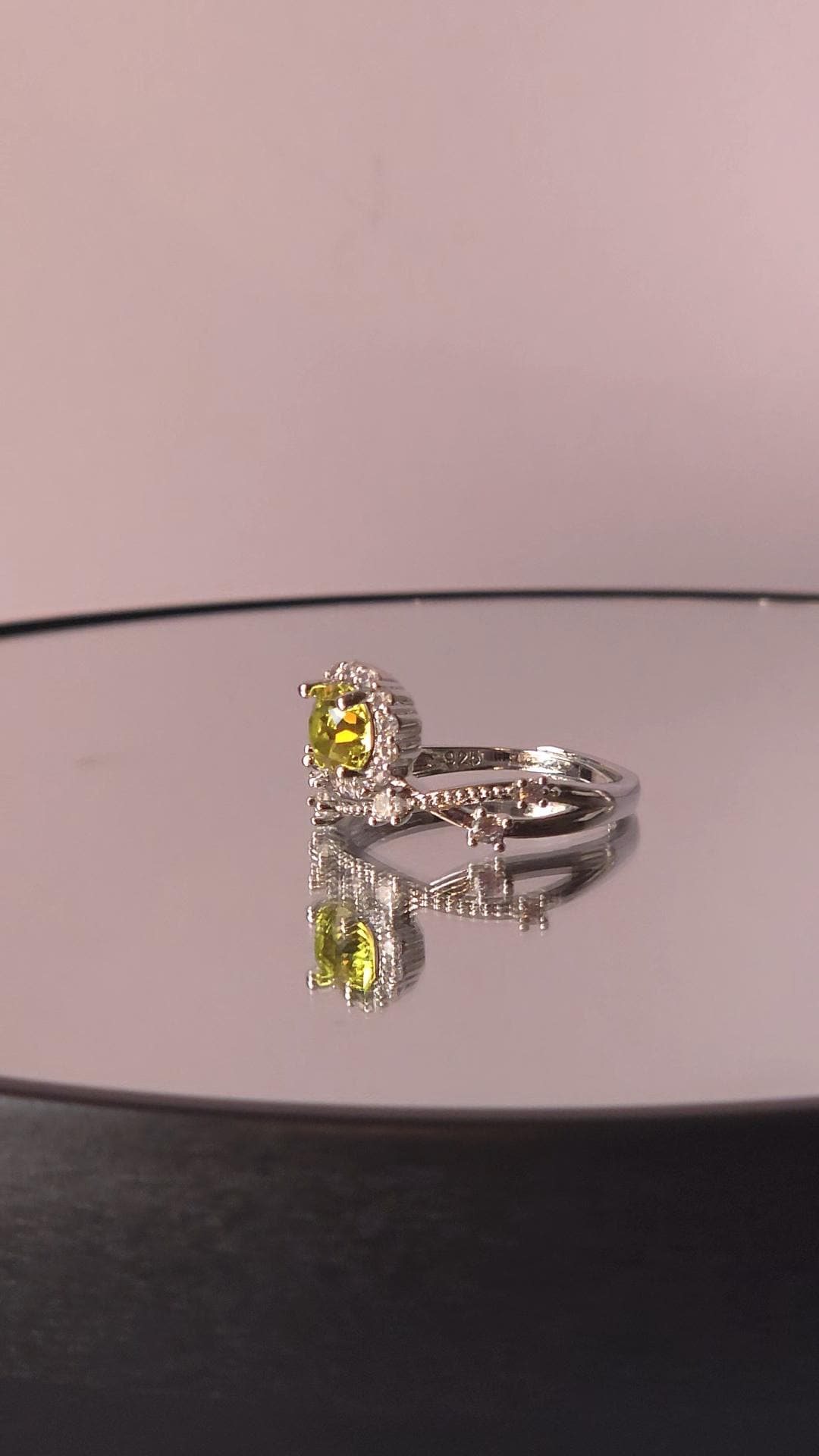 Mystical Setting Citrus Green Crystal Halo Ring | Adjustable Sterling Silver Plated Crossover Ring | Genuine Swarovski Crystal, CZ Halo