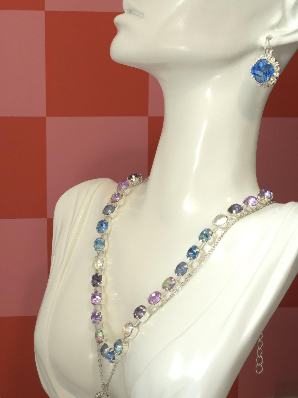 Cheshire Grin Swarovski Crystal Necklace | Handmade Rhodium Statement Necklace | Violet Tanzanite and Ice Blue Crystal Choker