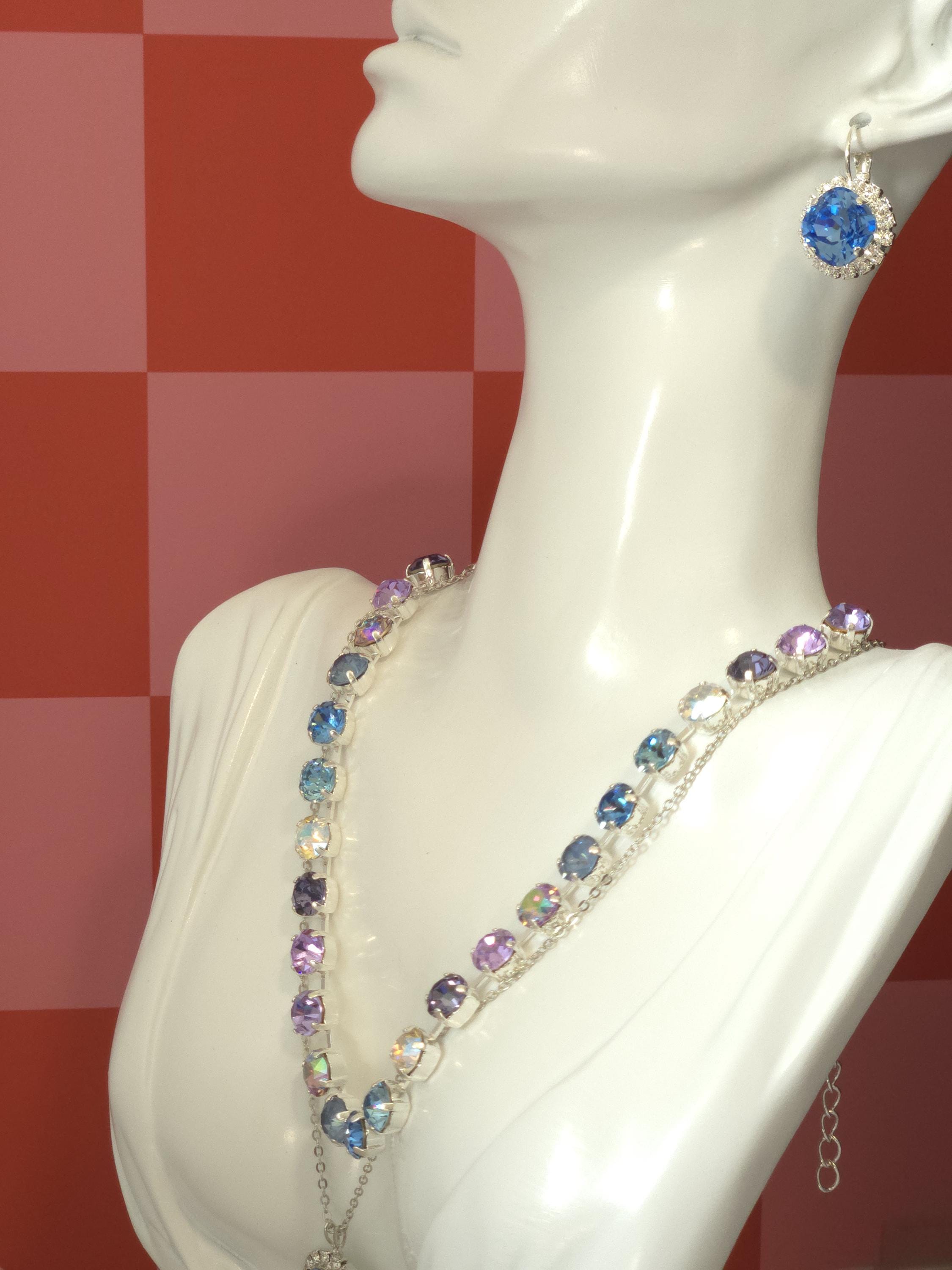 Cheshire Grin Swarovski Crystal Necklace | Handmade Rhodium Statement Necklace | Violet Tanzanite and Ice Blue Crystal Choker