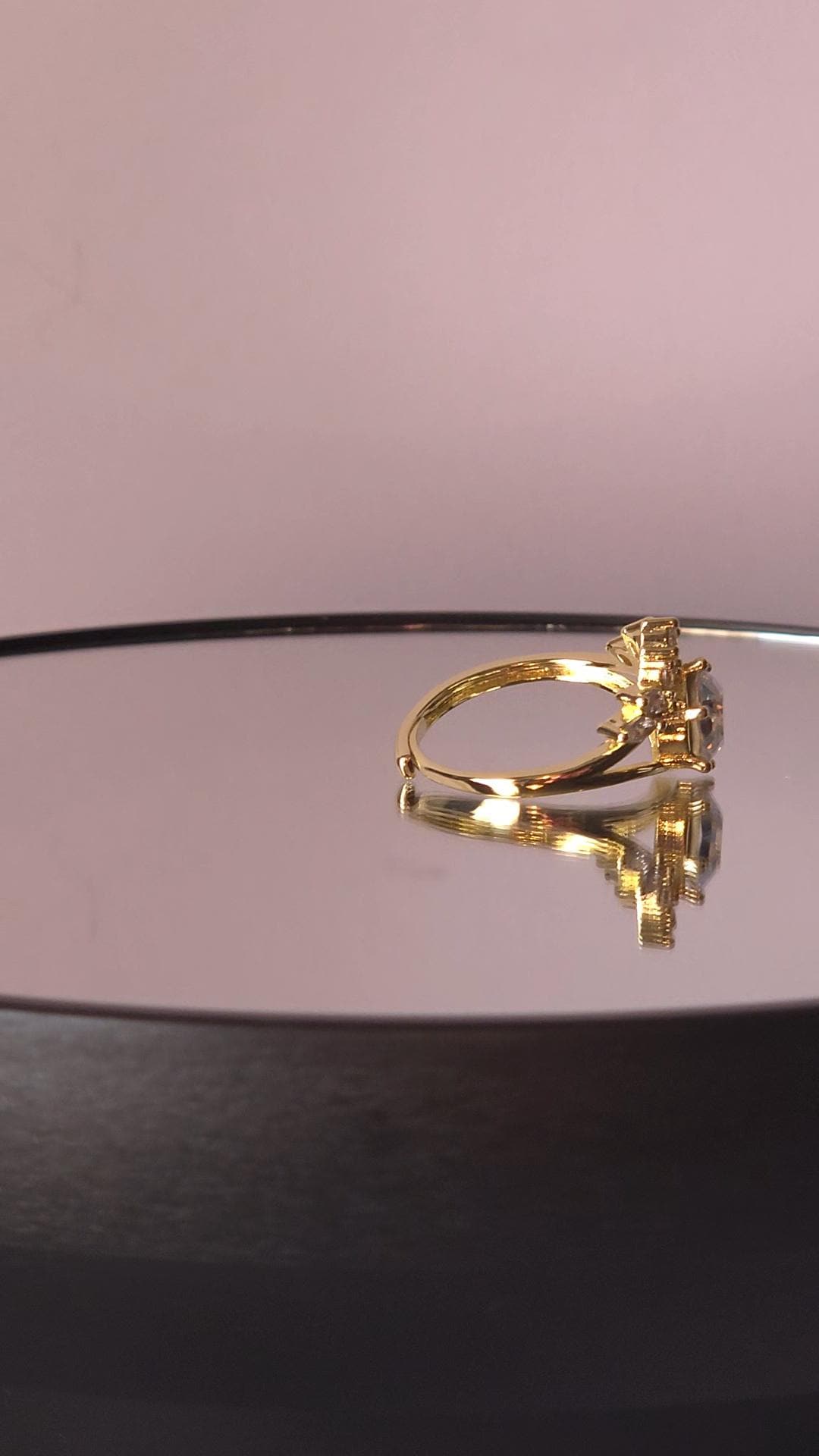 Crystal Crown Ring | Adjustable Gold Plated Cluster Ring | Genuine Swarovski Crystal, CZ Accents | Sparkling Crystal Moonlight