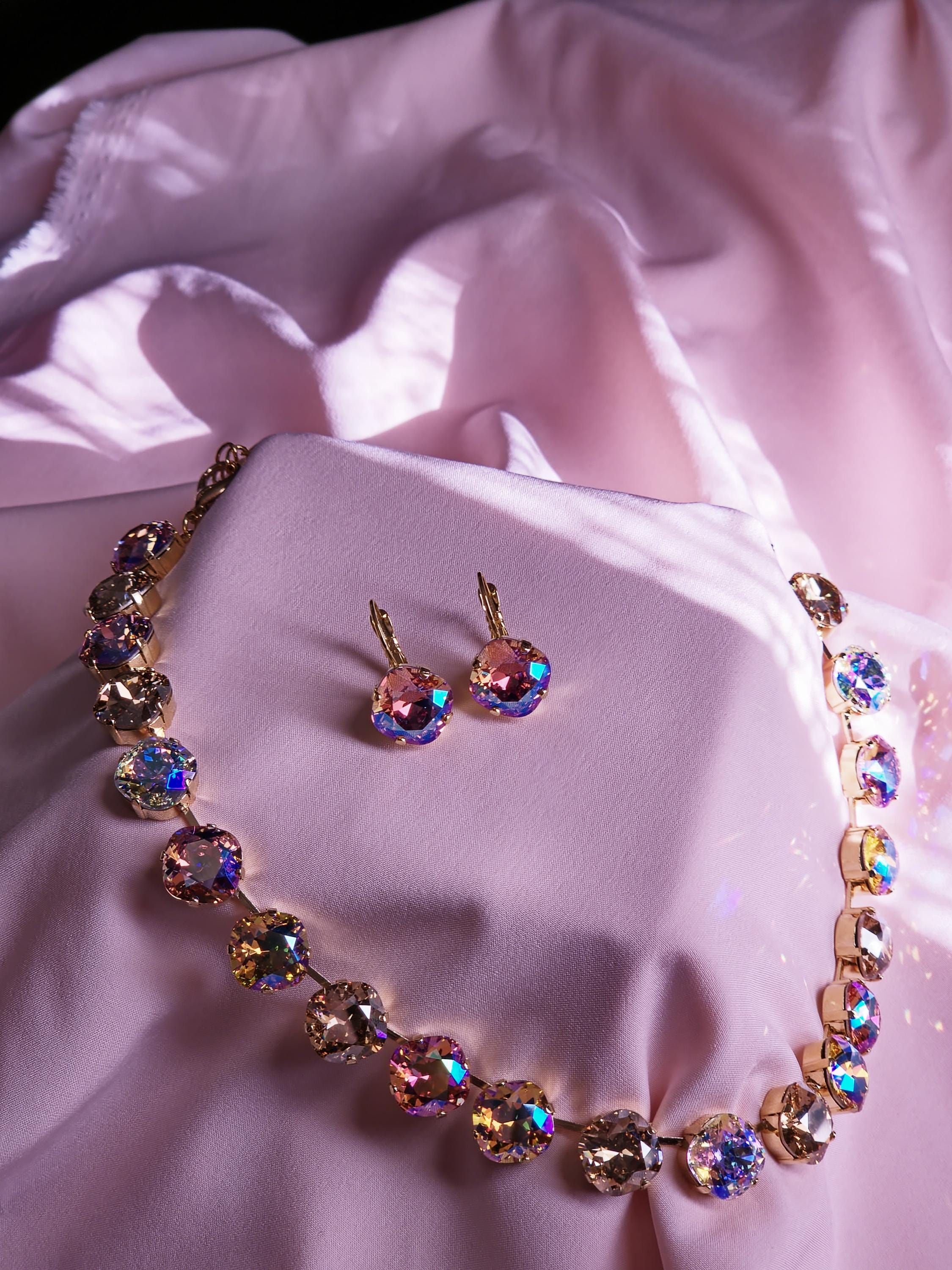 Golden Hour Swarovski Crystal Necklace | 14k Gold Peach Champagne Statement Jewelry