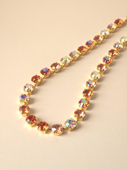 18K Gold Plated Padparadscha Crystal Jewelry Set | Swarovski & Preciosa Crystal Necklace, Earrings, Bracelet | Peach Rose Bridal Jewelry
