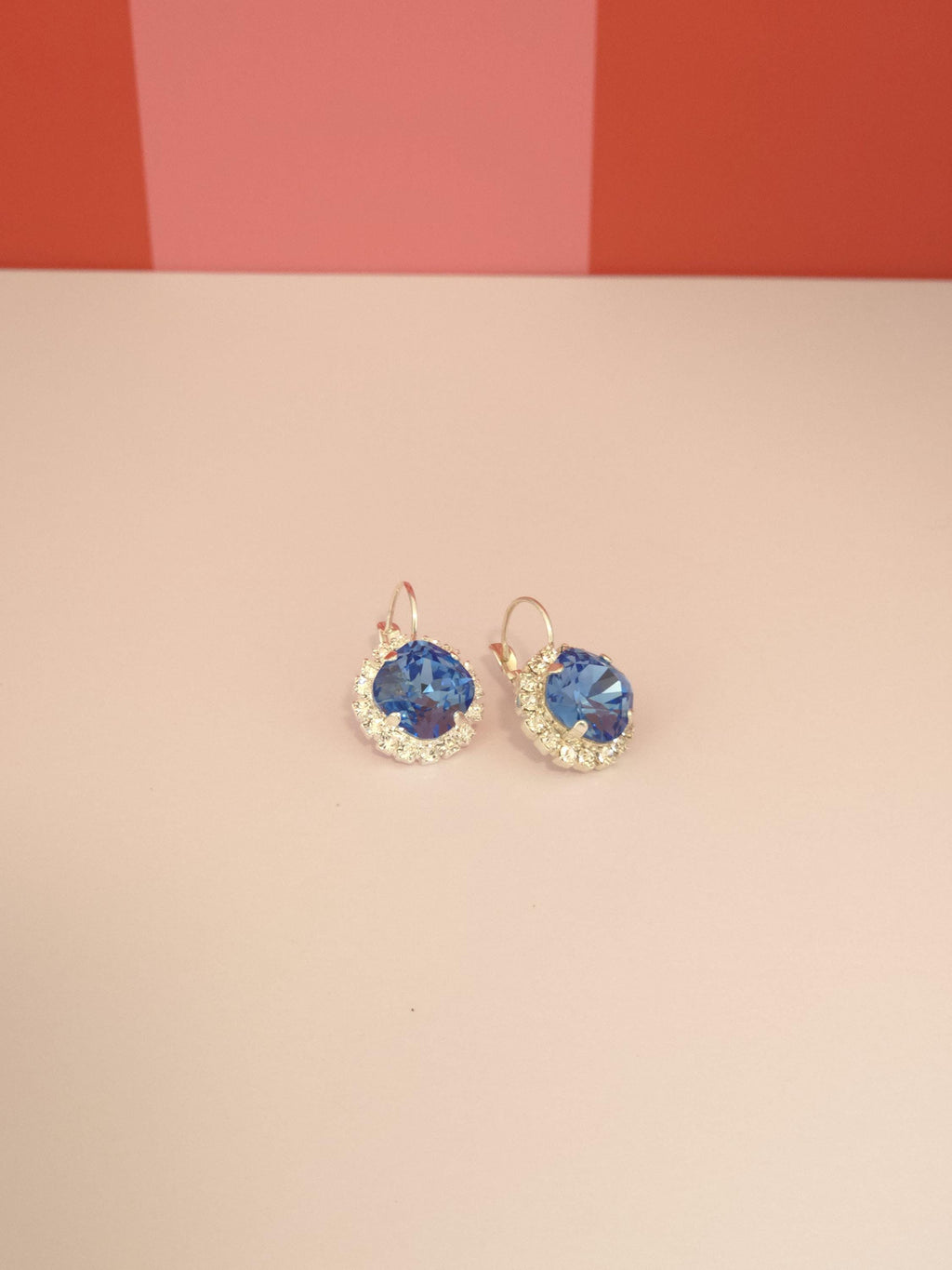 Alice Blue Swarovski Crystal Halo Earrings | Handmade Rhodium Leverback Earrings | Ice Blue Cushion Crystal Earrings
