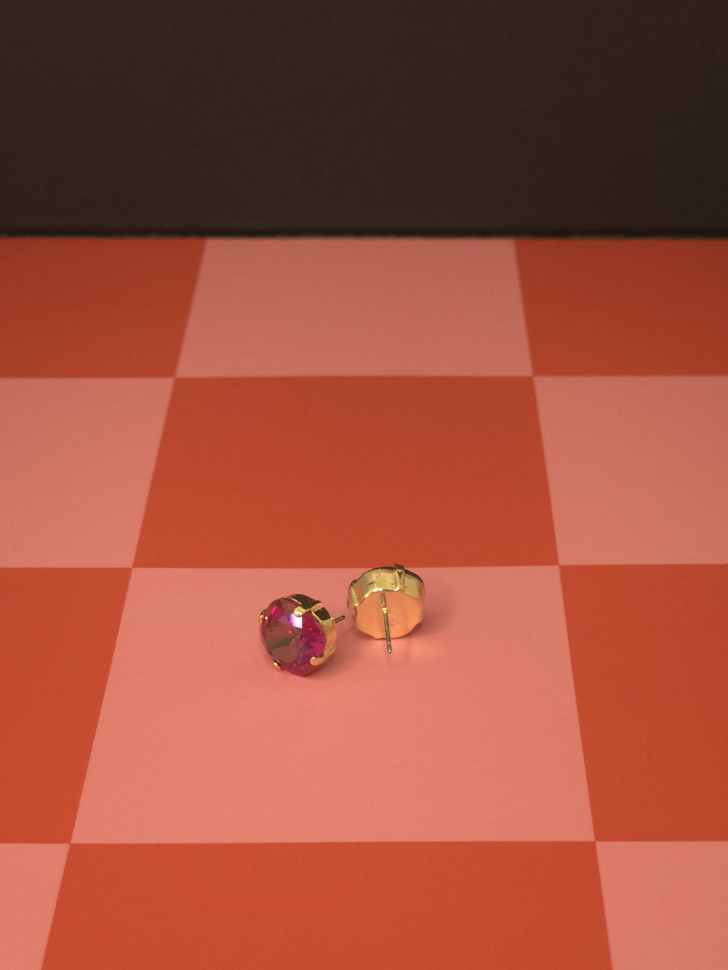 Painted Rose Swarovski Crystal Stud Earrings | Handmade Gold Plated Cushion Earrings | Fuchsia Maui Lava Crystal Studs
