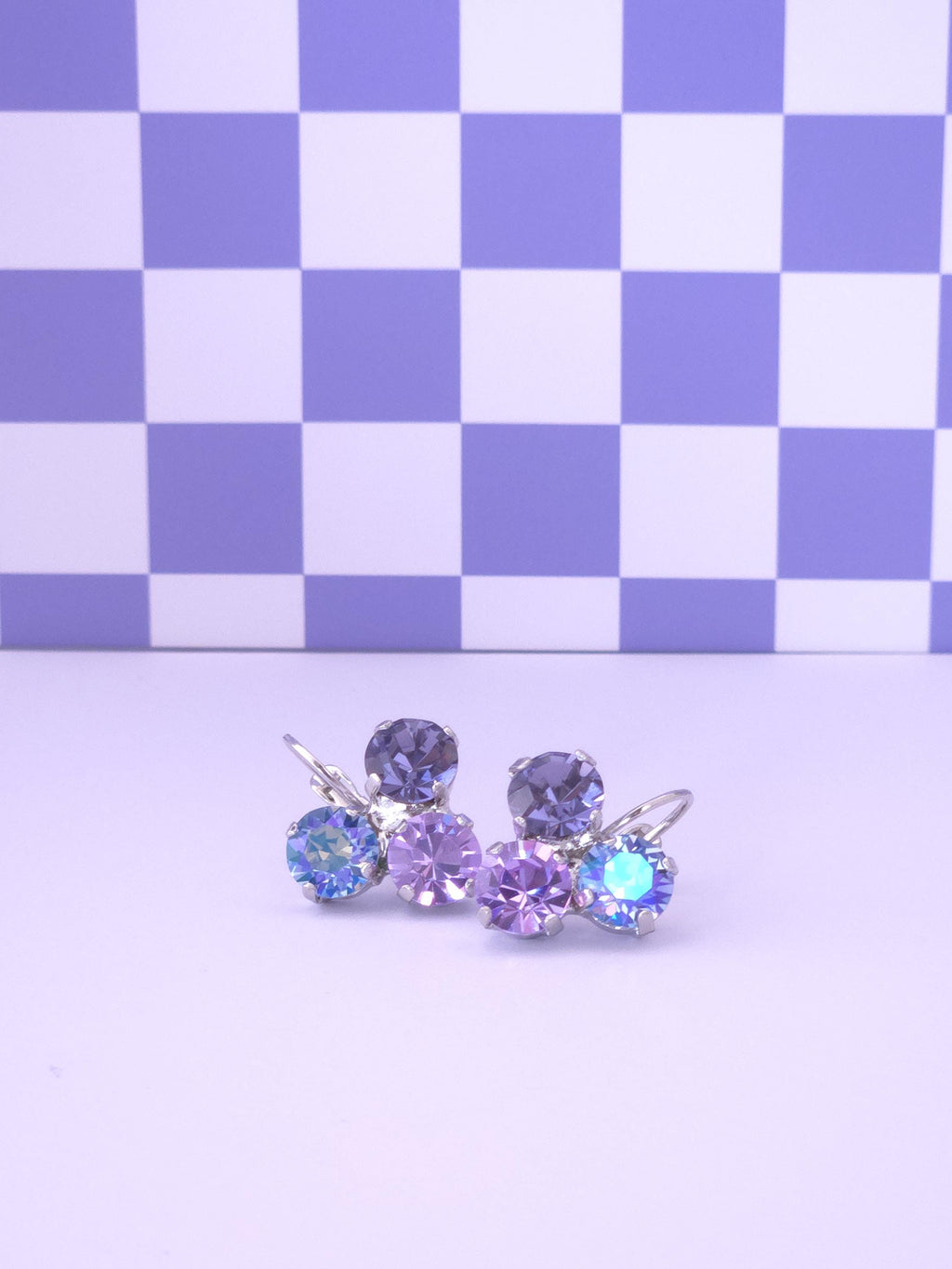 Trio Crystal Leverback Earrings | 8mm Faceted Stones, Rhodium Finish