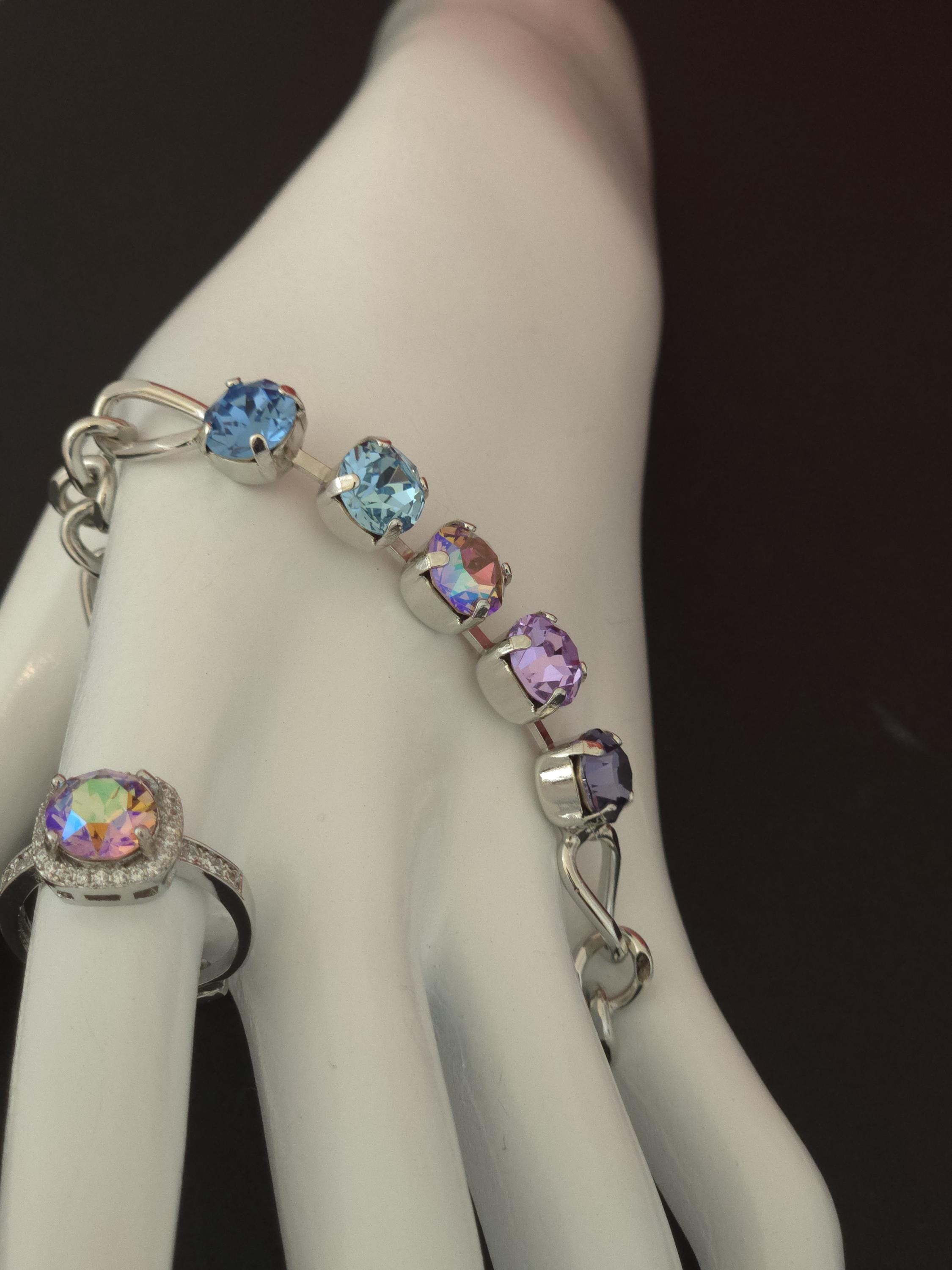 White Rabbit's Watch Swarovski Crystal Bracelet | Handmade Rhodium Curb Chain Bracelet | Crystal Toggle Closure Bracelet
