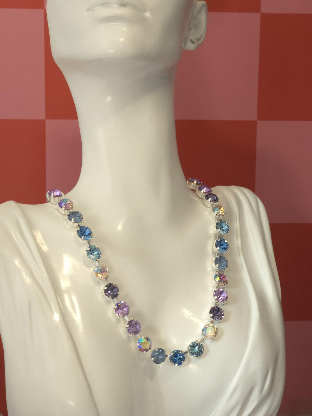 Cheshire Grin Swarovski Crystal Necklace | Handmade Rhodium Statement Necklace | Violet Tanzanite and Ice Blue Crystal Choker