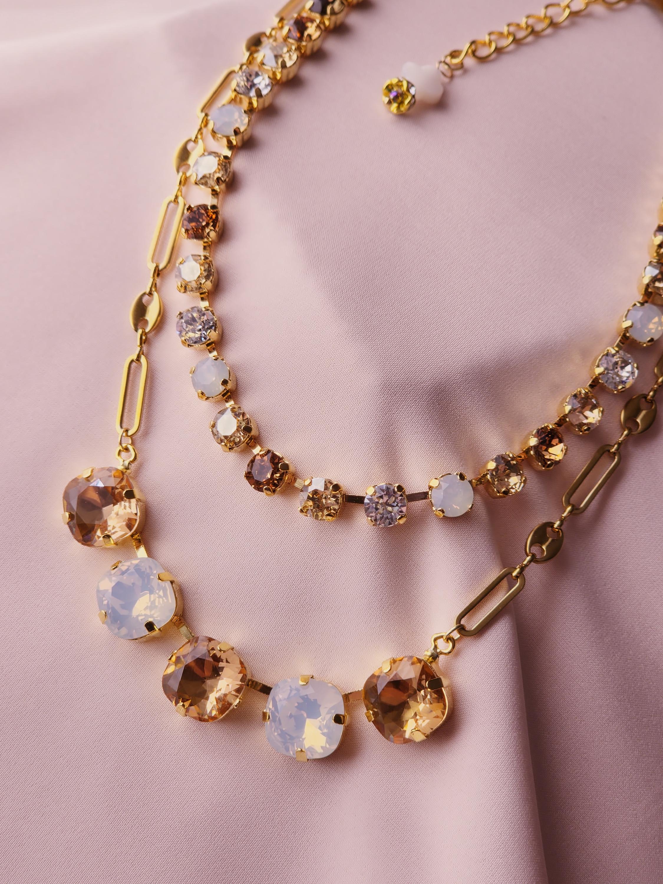 Champagne Toast Austrian Crystal | Colorado Topaz White Opal Necklace | Crystal Choker | Gold Plated Necklace Earrings | Rhinestone Jewelry