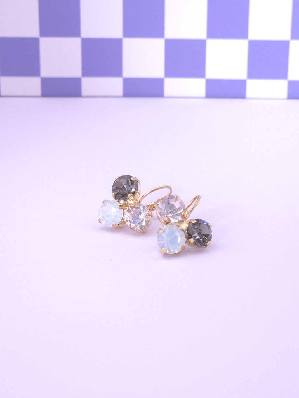Crystal Trio Leverback Earrings | 8mm Austrian Stones, Gold or Rhodium Finish