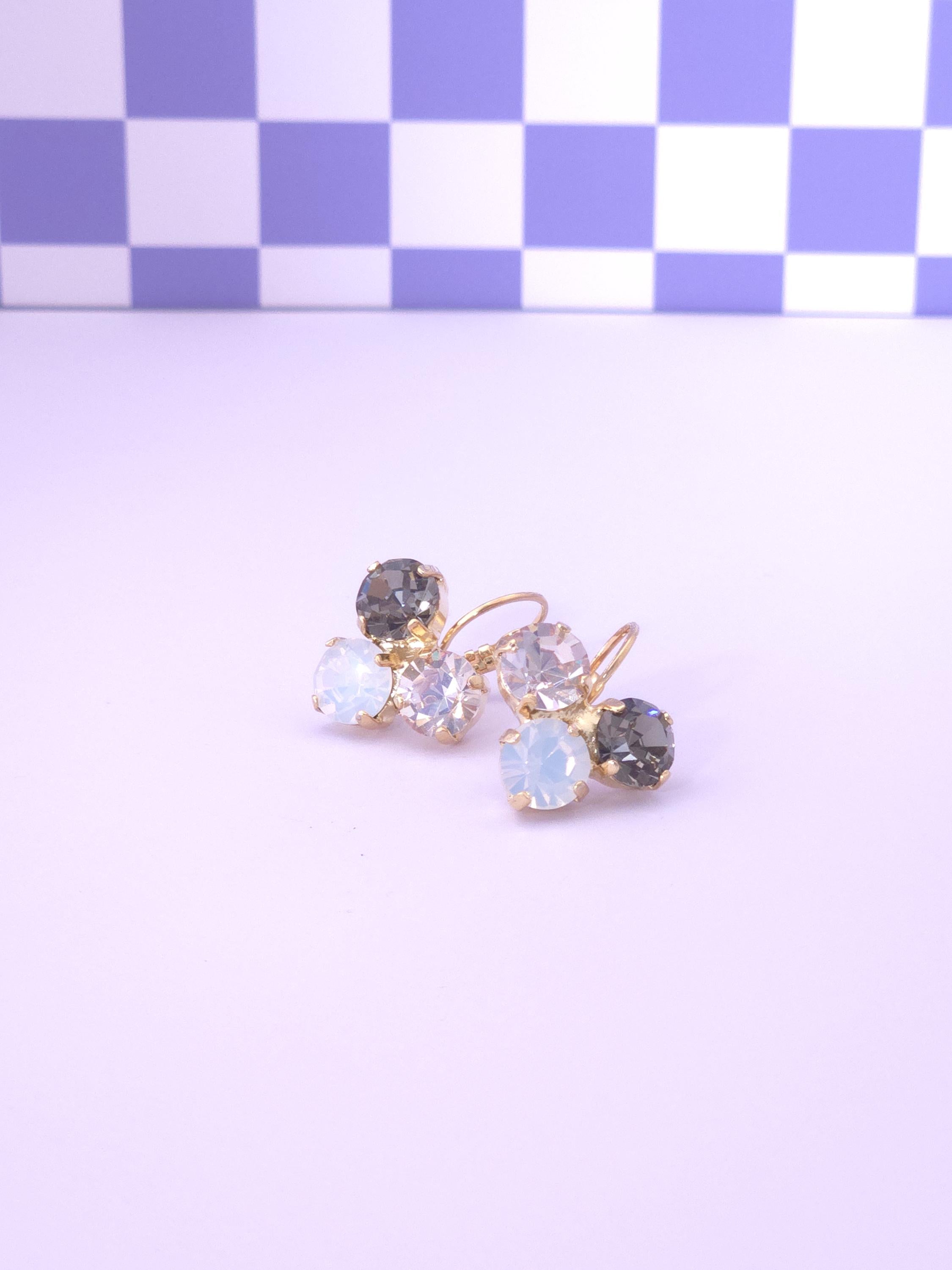 Crystal Trio Leverback Earrings | 8mm Austrian Stones, Gold or Rhodium Finish