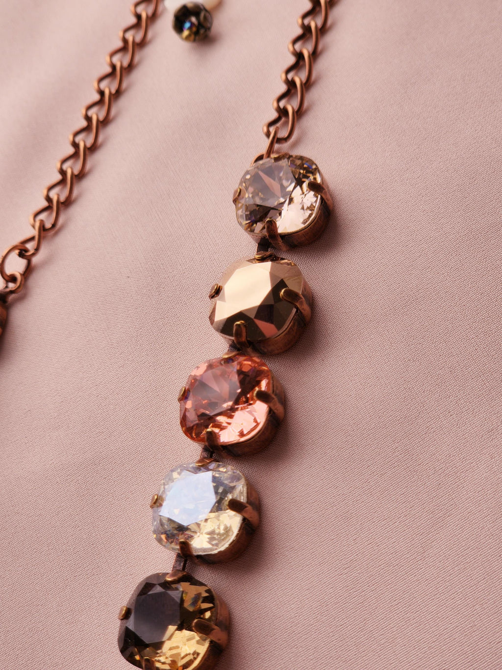 Victorian Garden Swarovski Crystal Necklace | Antique Copper Statement Necklace | Rose Gold Padparadscha Vintage Rose Crystal Crown Earrings