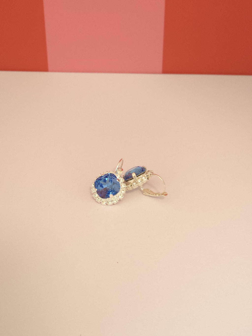 Alice Blue Swarovski Crystal Halo Earrings | Handmade Rhodium Leverback Earrings | Ice Blue Cushion Crystal Earrings