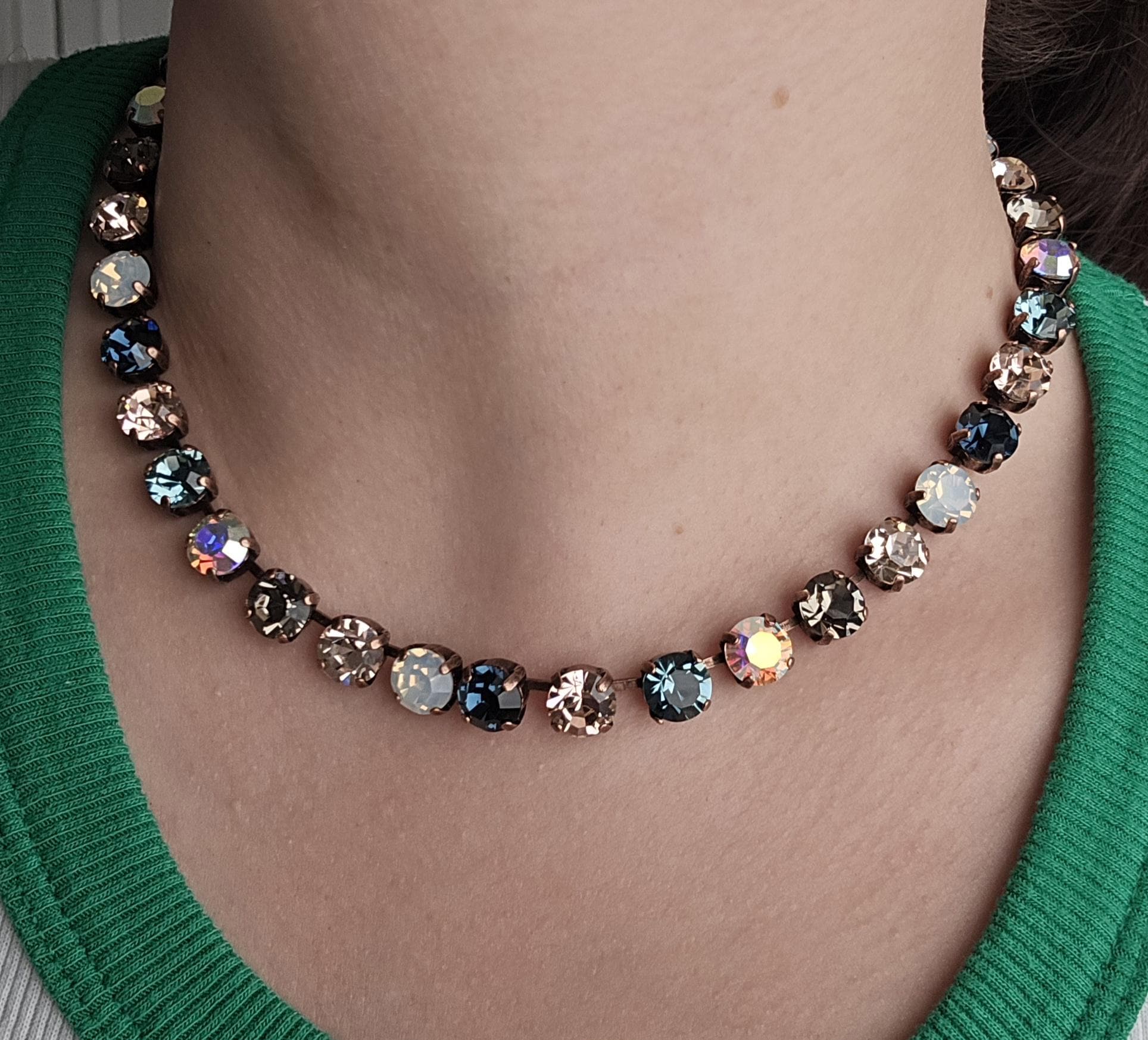 Smokin' Crystal Tennis Necklace | Crystal Choker | Rhinestone Jewelry | Crystal AB and Black Diamond Necklace