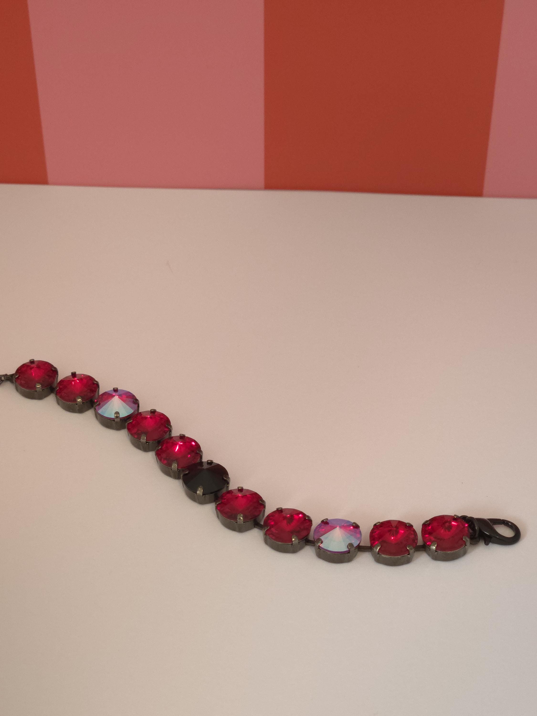 Queen of Hearts Swarovski Crystal Bracelet | Handmade Black Statement Bracelet | Siam & Jet Crystal Rivoli Bracelet