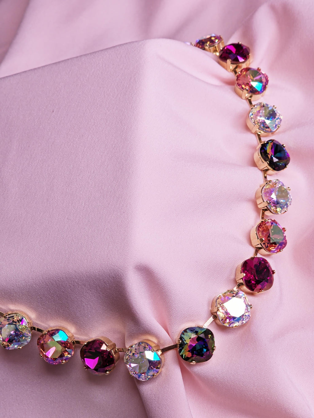Swarovski Crystal Aurora Borealis Tears of Isis Statement Necklace | Gold Tone Cushion Cut Cascade