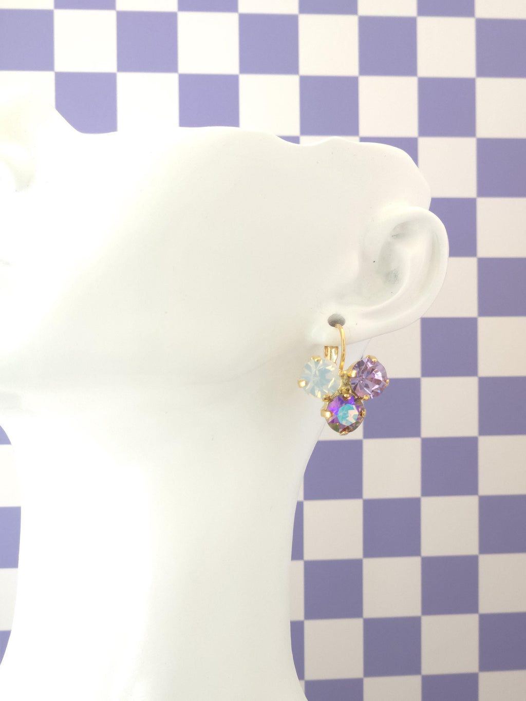 Trio Crystal Leverback Earrings | 8mm Austrian Stones, Gold Plated Finish