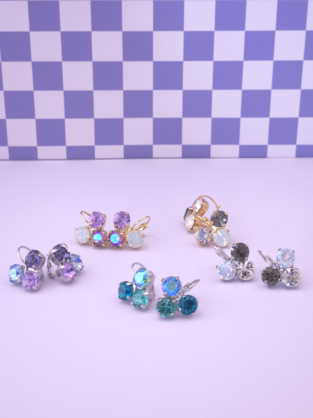 Austrian Crystal Trio Leverback Earrings | Neutral Tones | Rhodium Finish