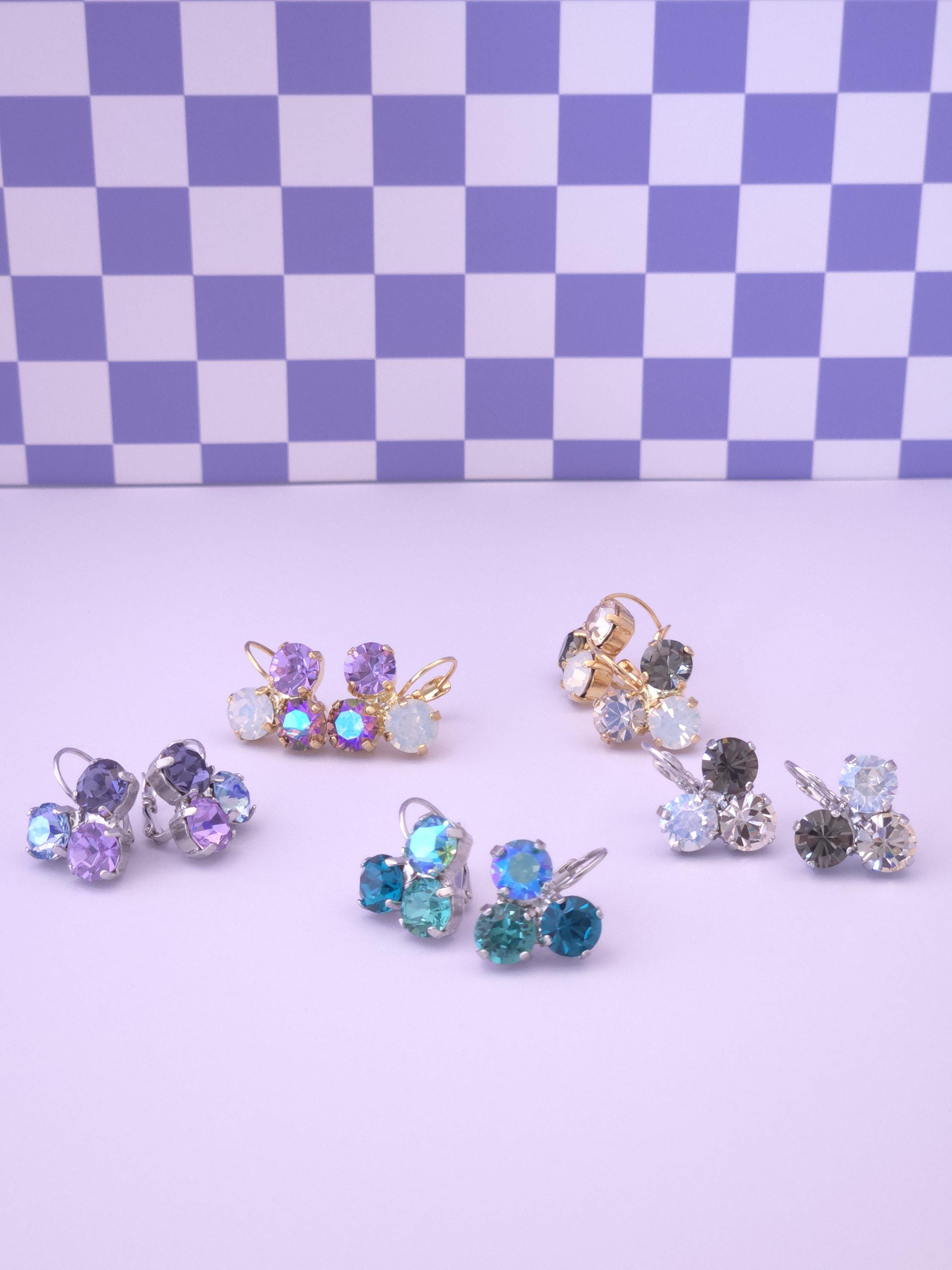 Austrian Crystal Trio Leverback Earrings | Neutral Tones | Rhodium Finish