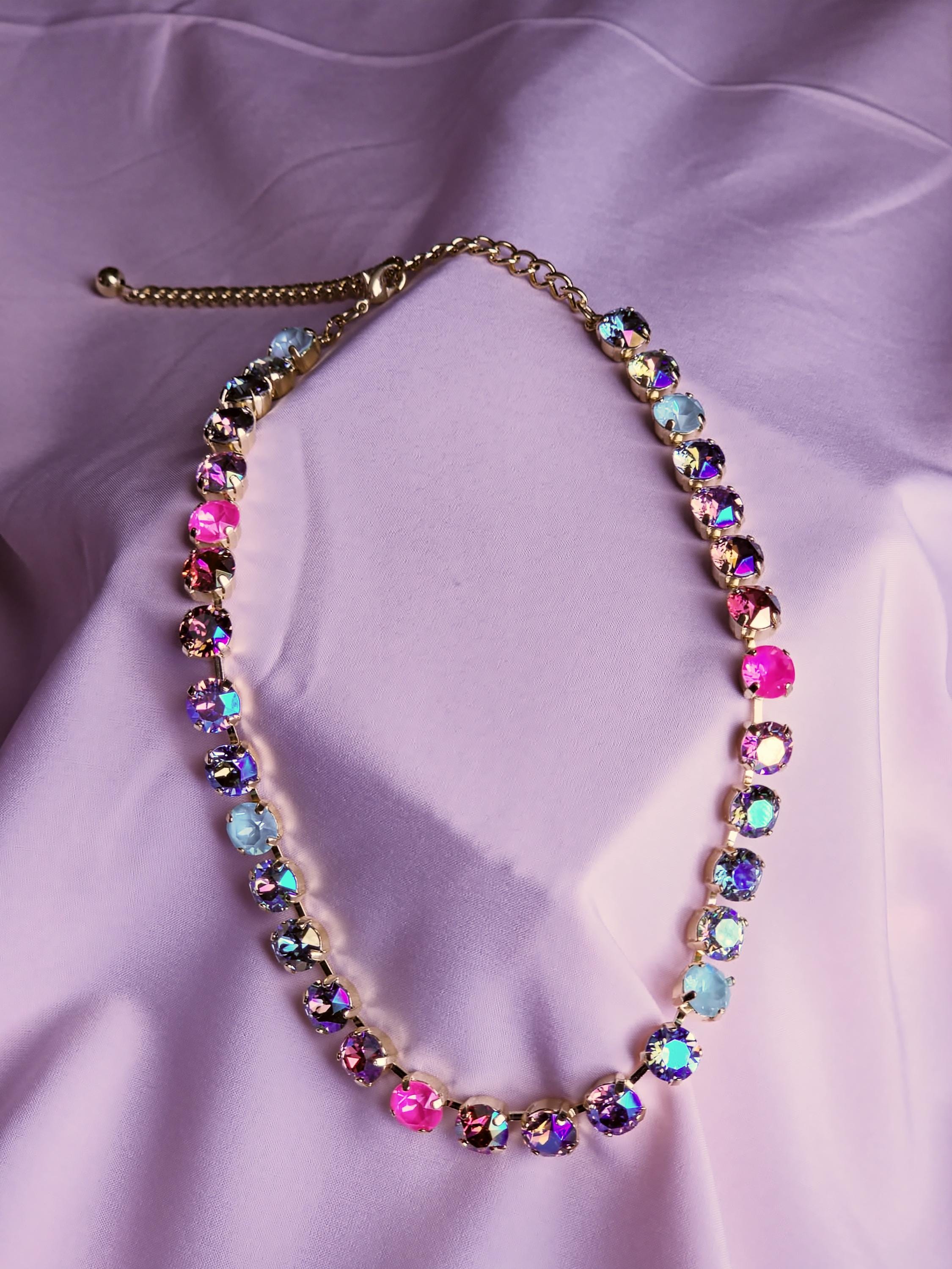 Swarovski Crystal Rainbow Necklace | Gold Plated Statement Jewelry
