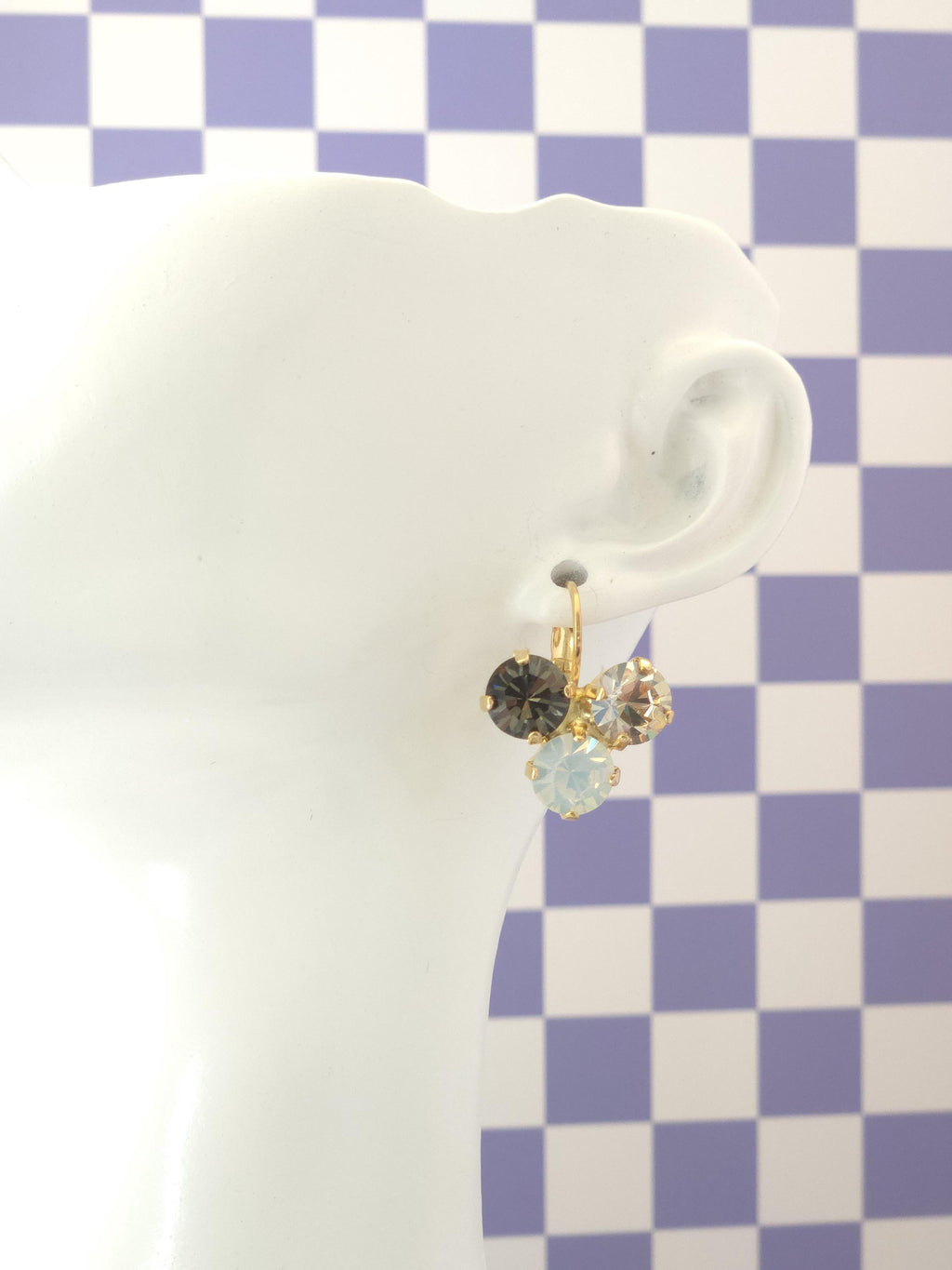 Crystal Trio Leverback Earrings | 8mm Austrian Stones, Gold or Rhodium Finish