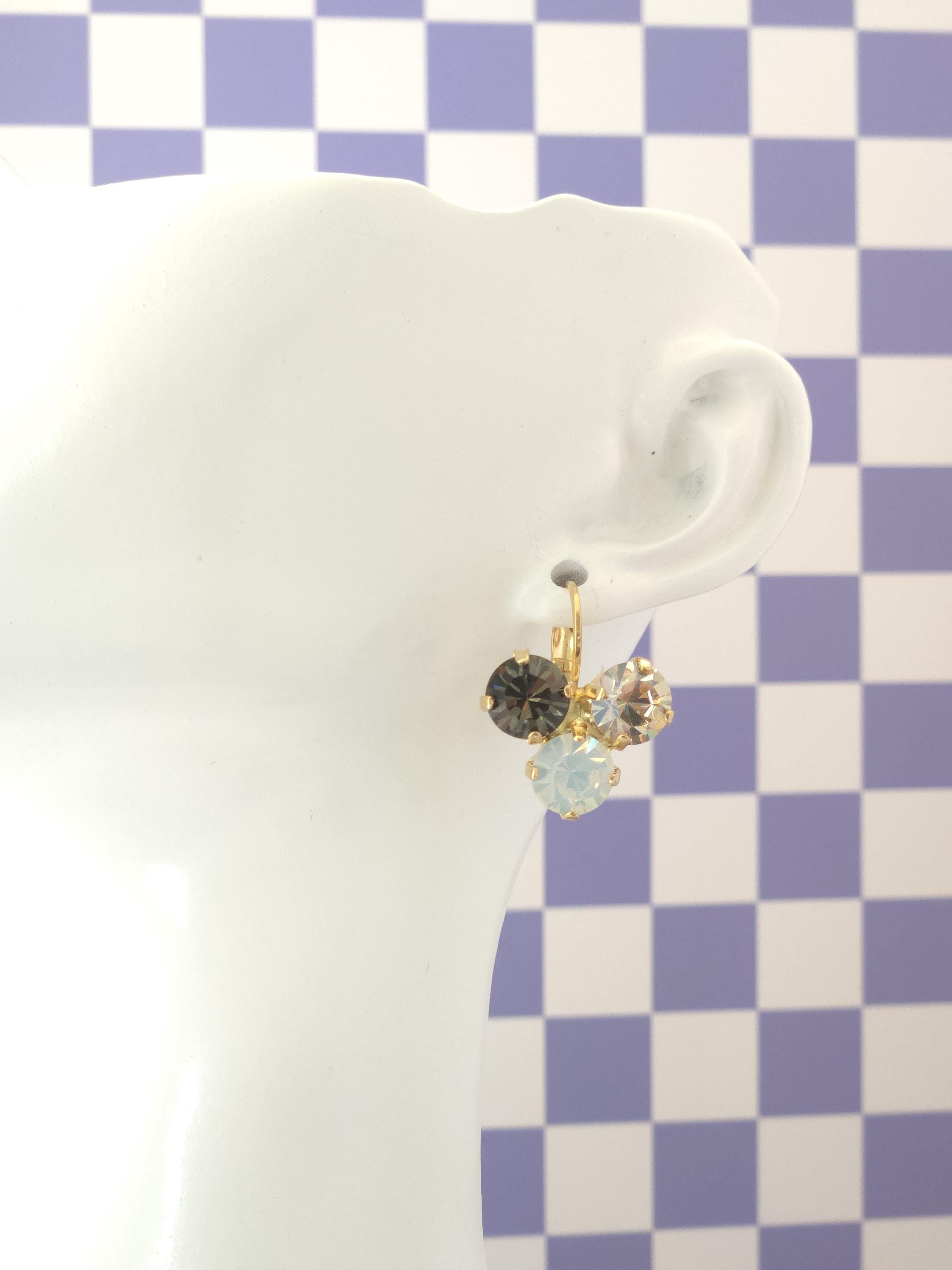 Crystal Trio Leverback Earrings | 8mm Austrian Stones, Gold or Rhodium Finish