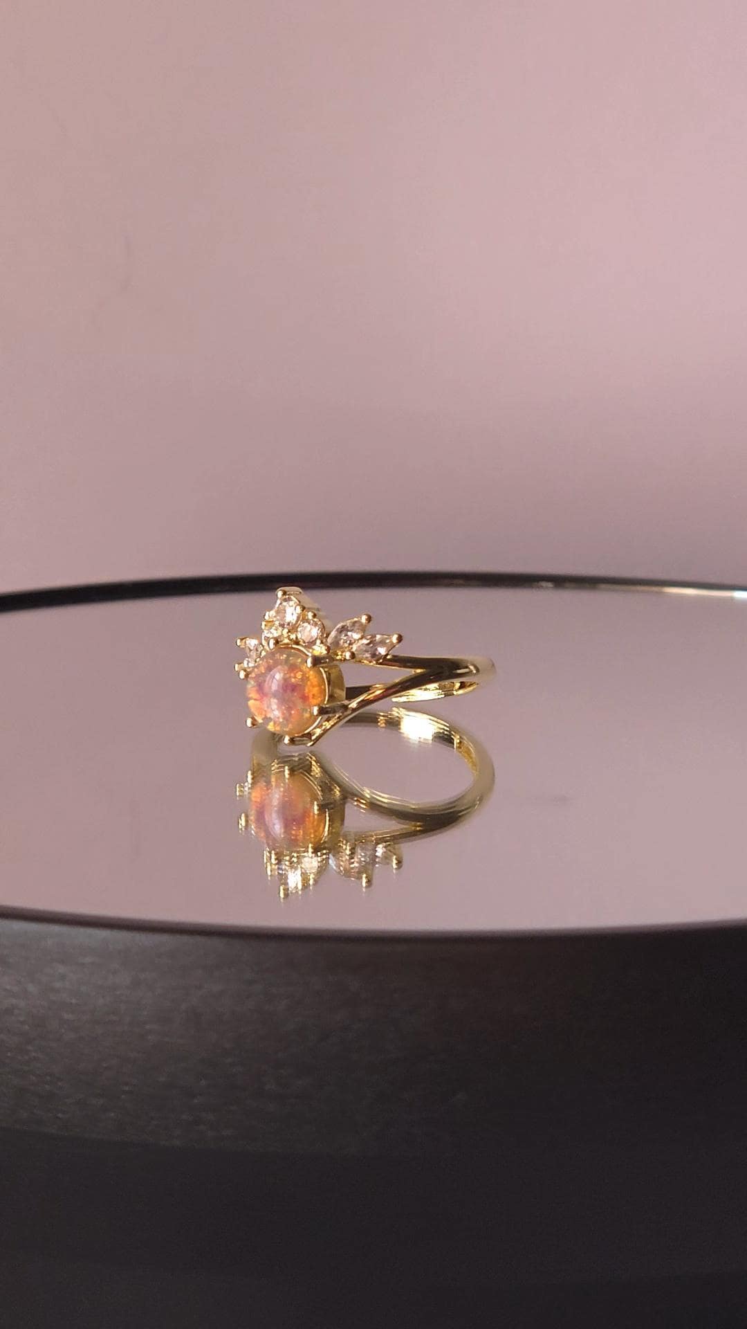 Crown Crystal Ring | Adjustable Gold Plated Cluster Ring | Genuine Swarovski Crystal, CZ Accents | RARE Vintage Fire Opal