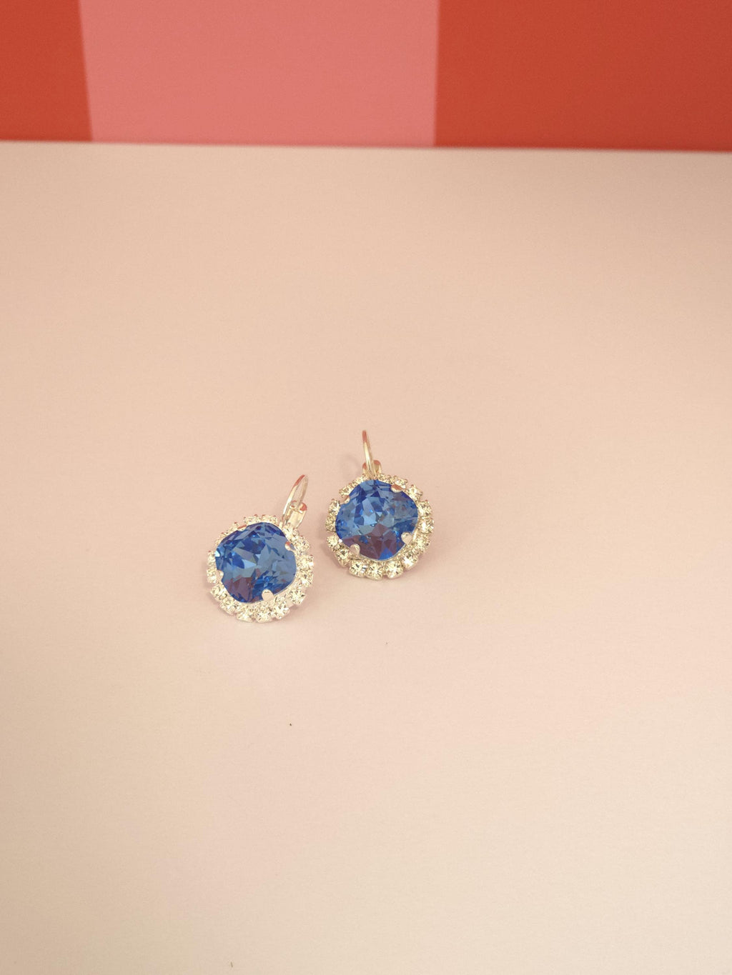 Alice Blue Swarovski Crystal Halo Earrings | Handmade Rhodium Leverback Earrings | Ice Blue Cushion Crystal Earrings
