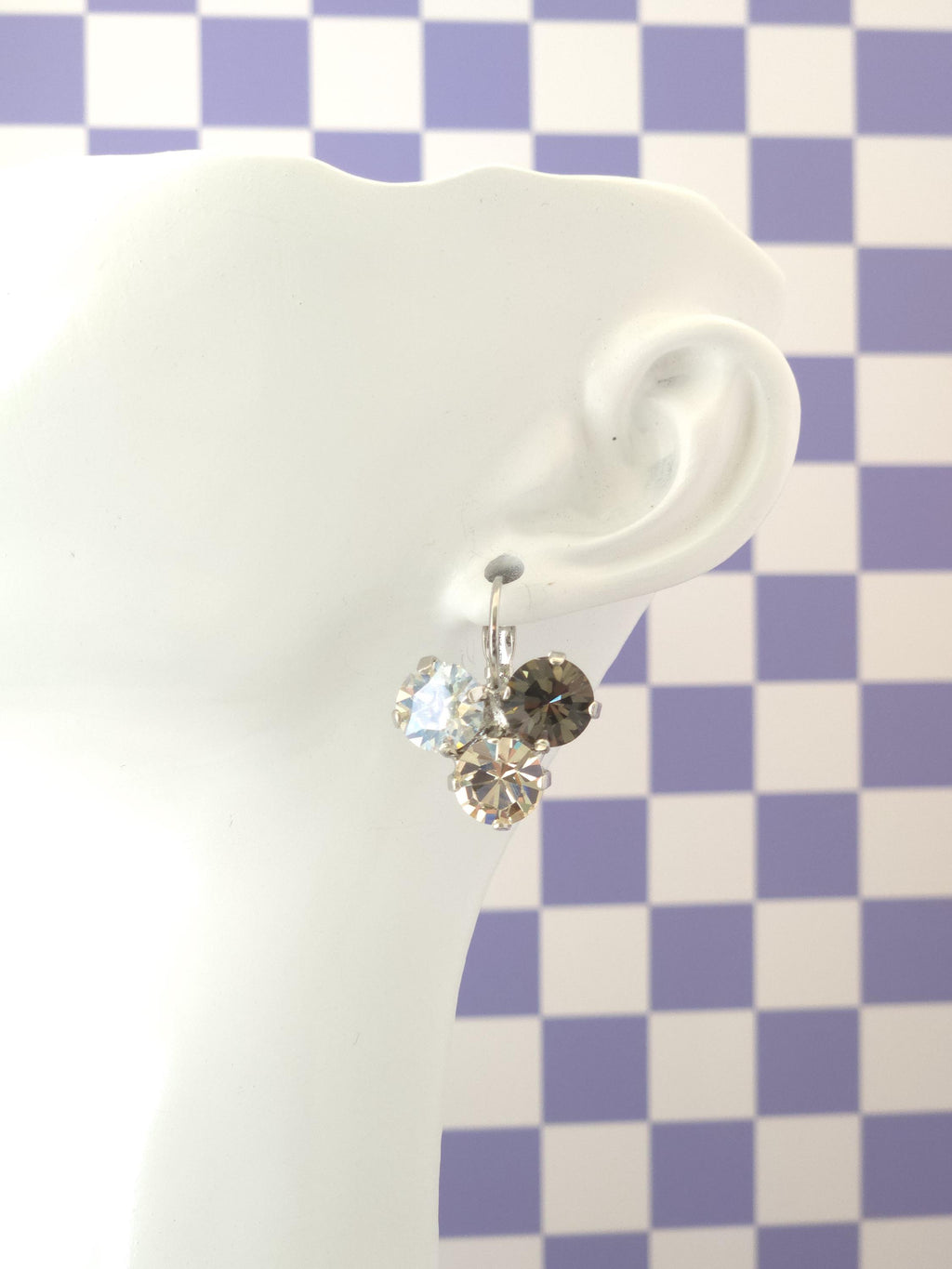 Austrian Crystal Trio Leverback Earrings | Neutral Tones | Rhodium Finish