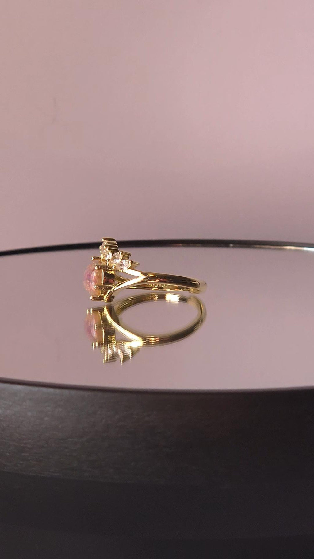 Crown Crystal Ring | Adjustable Gold Plated Cluster Ring | Genuine Swarovski Crystal, CZ Accents | RARE Vintage Fire Opal