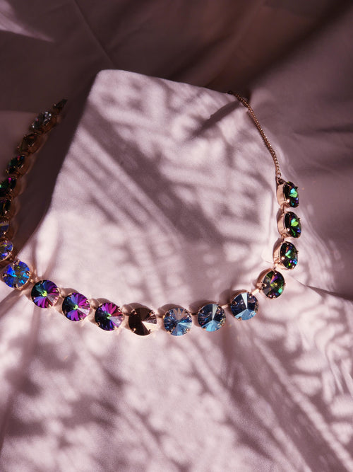 April Showers Swarovski Crystal Necklace | Handmade Rose Gold Statement Necklace | Rainbow Blue Electra Crystal Choker