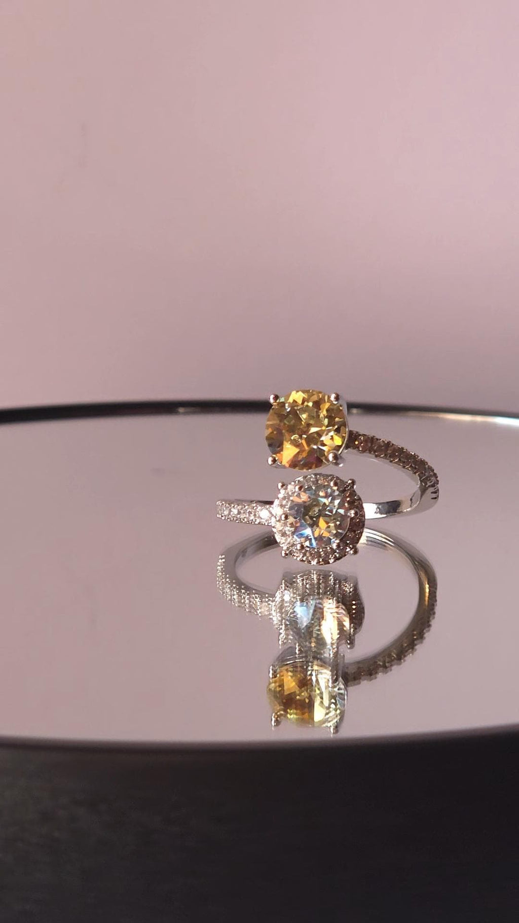 Swarovski Lemon Moonlight Two-Stone Crystal Wrap Ring | Adjustable 925 Sterling Silver Plated Ring | Genuine Swarovski Crystal | Halo Ring